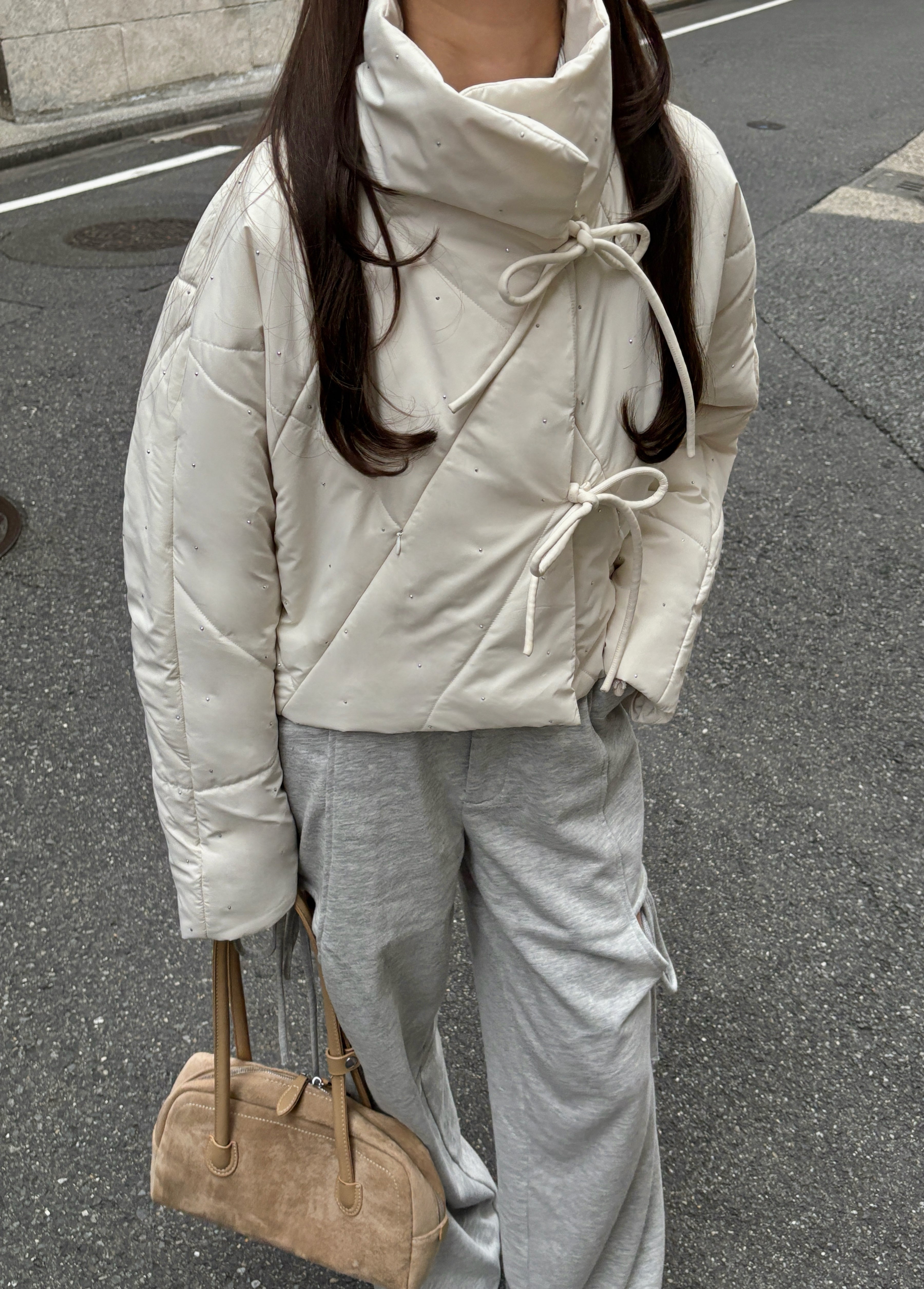 bijou ribbon quilted coat