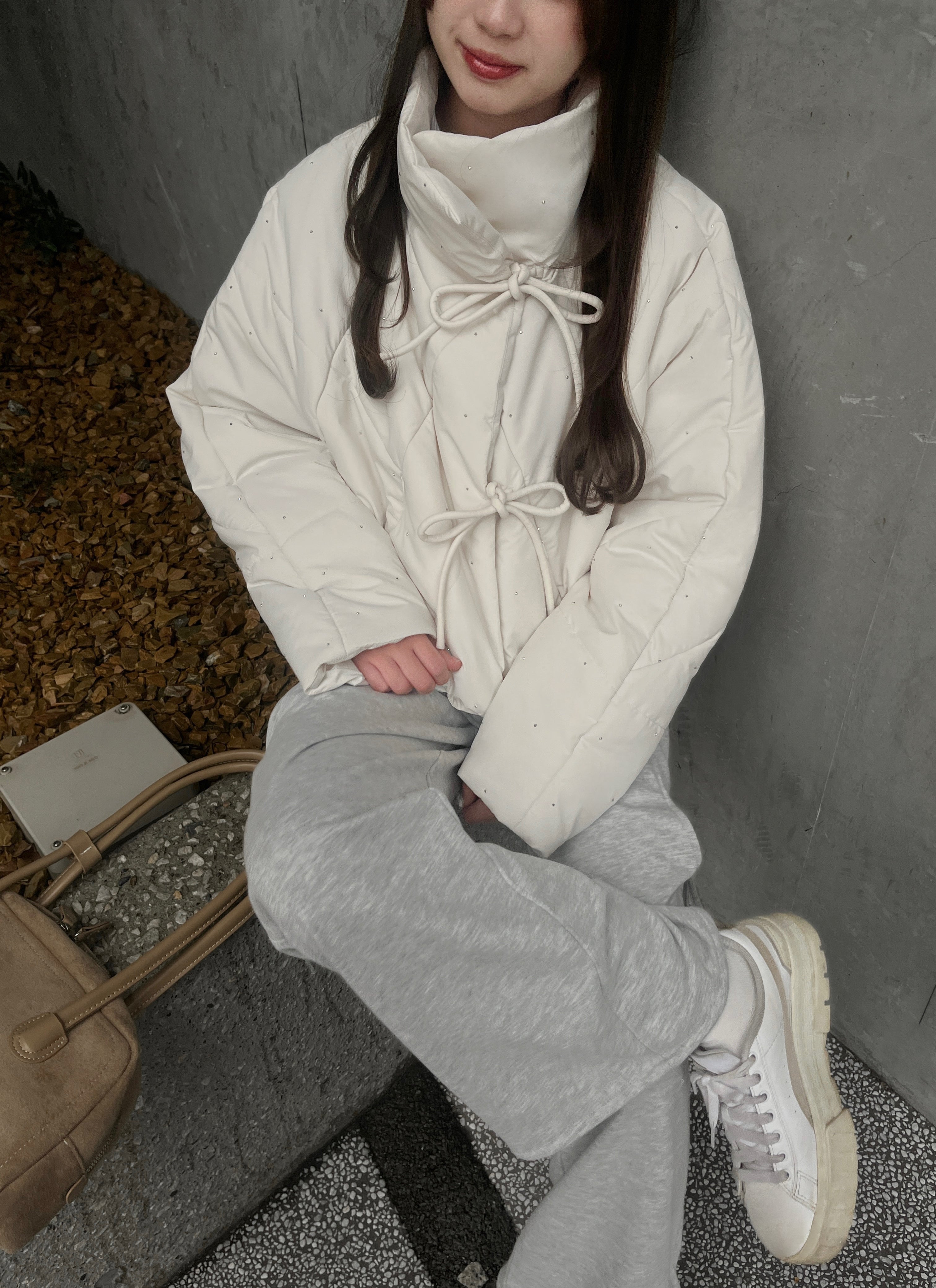 bijou ribbon quilted coat