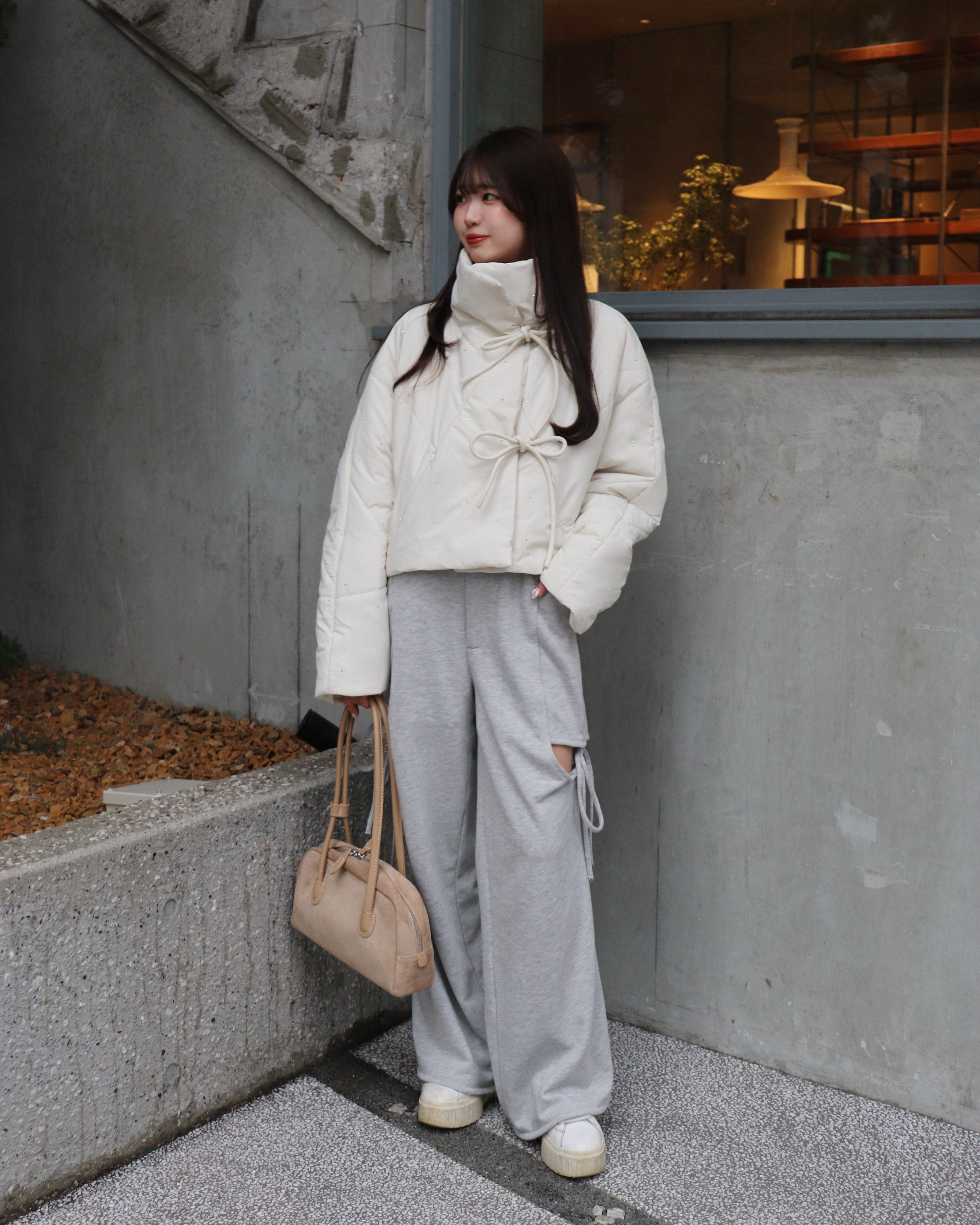 bijou ribbon quilted coat