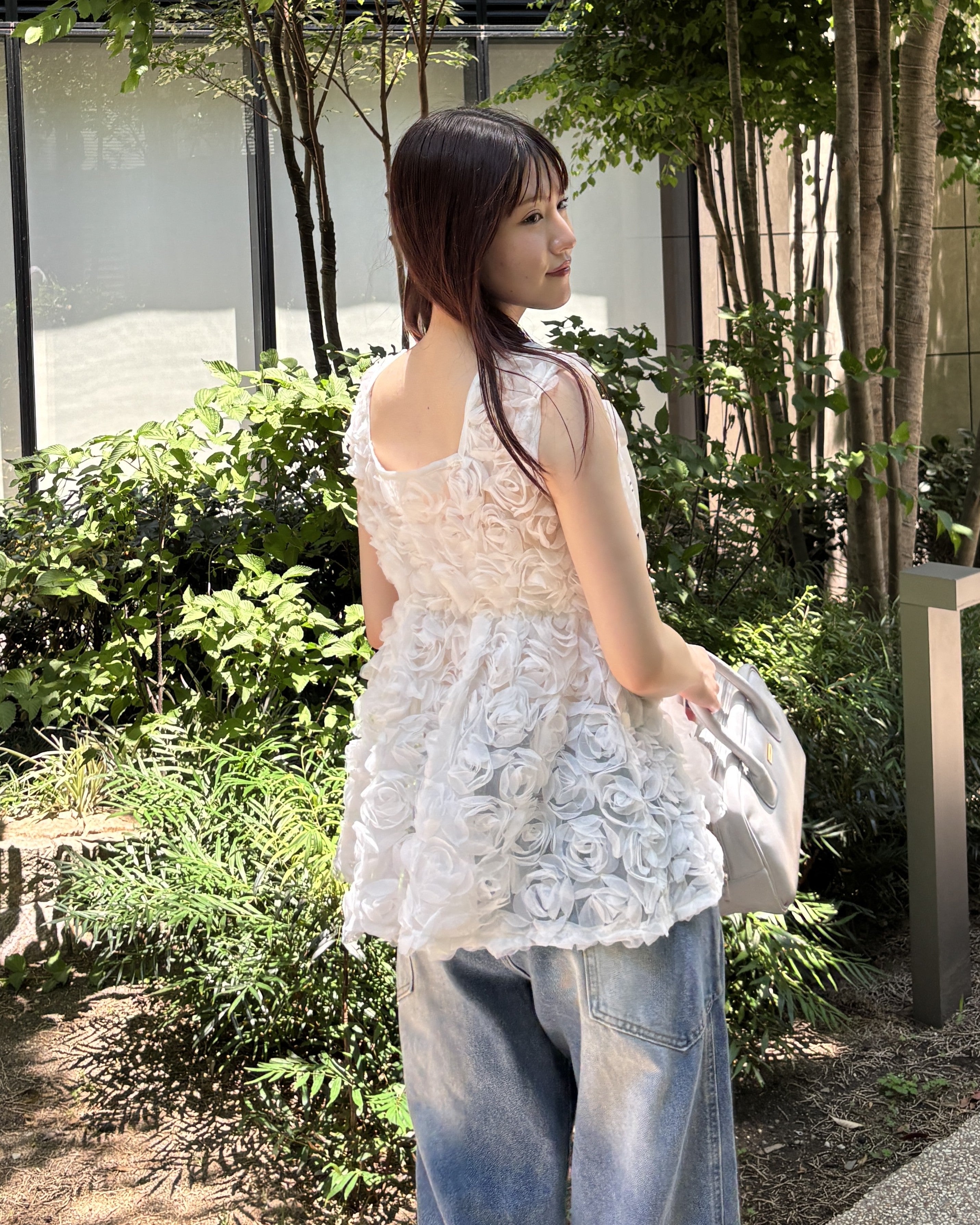 2way rose tulle blouse