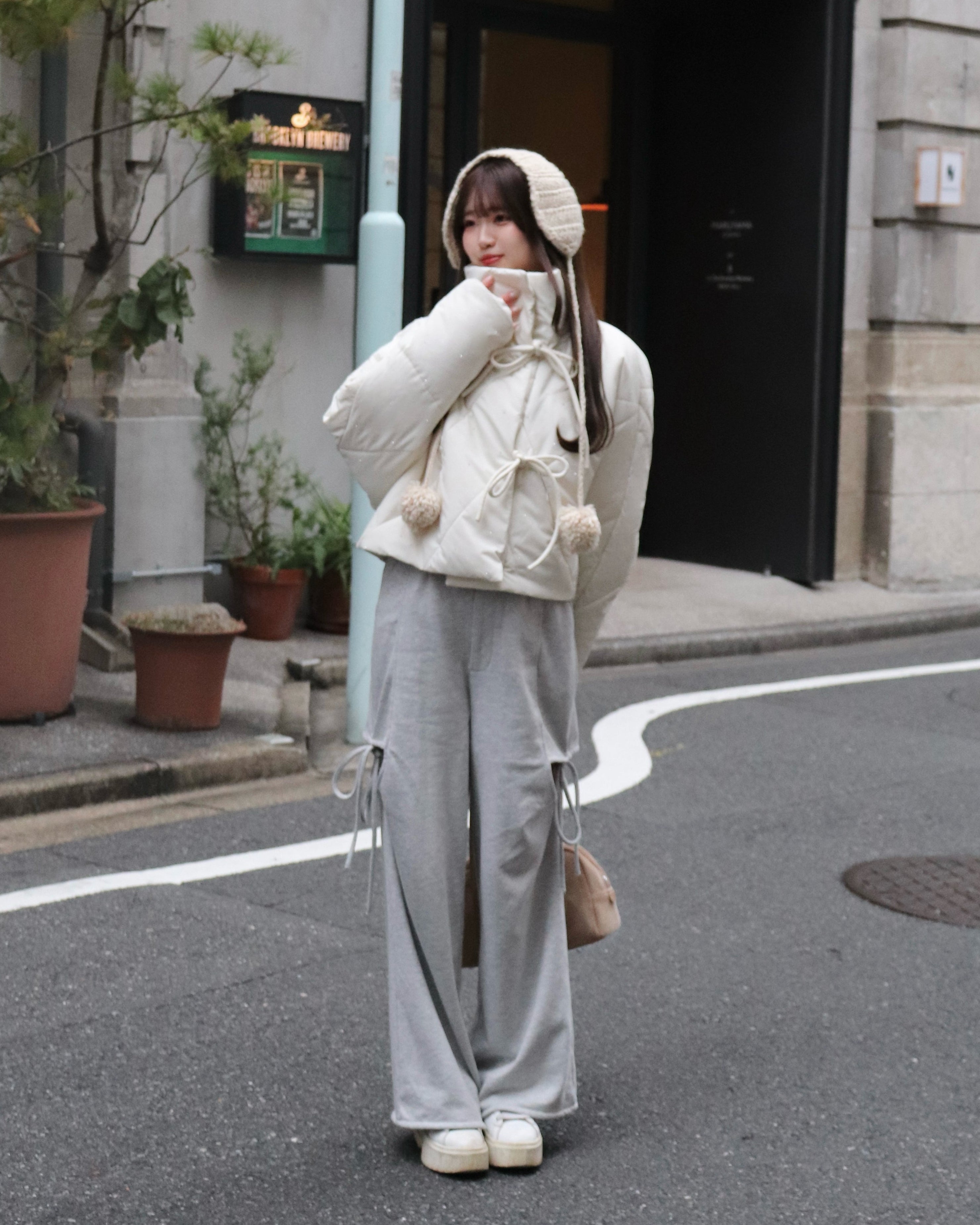 bijou ribbon quilted coat