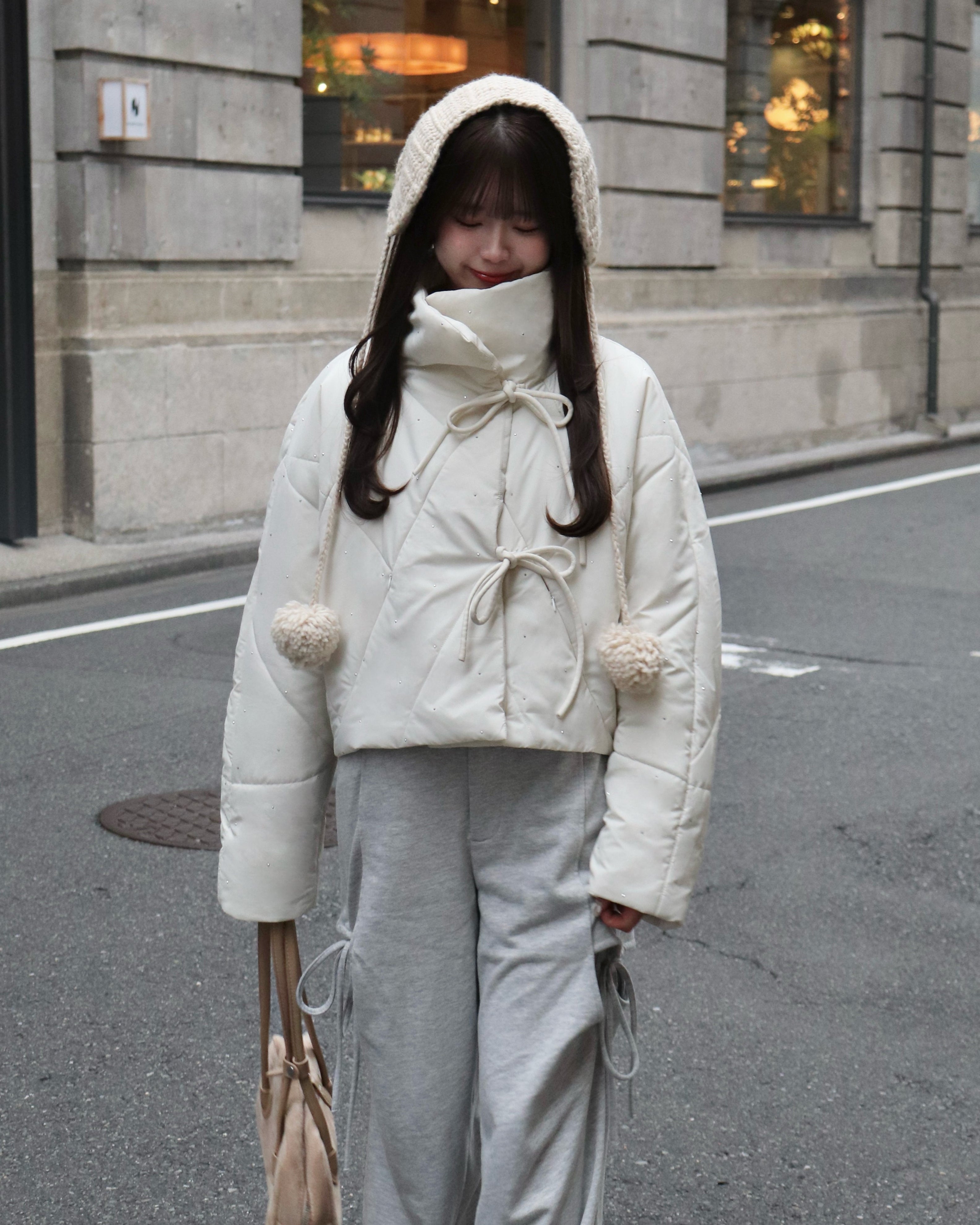 bijou ribbon quilted coat