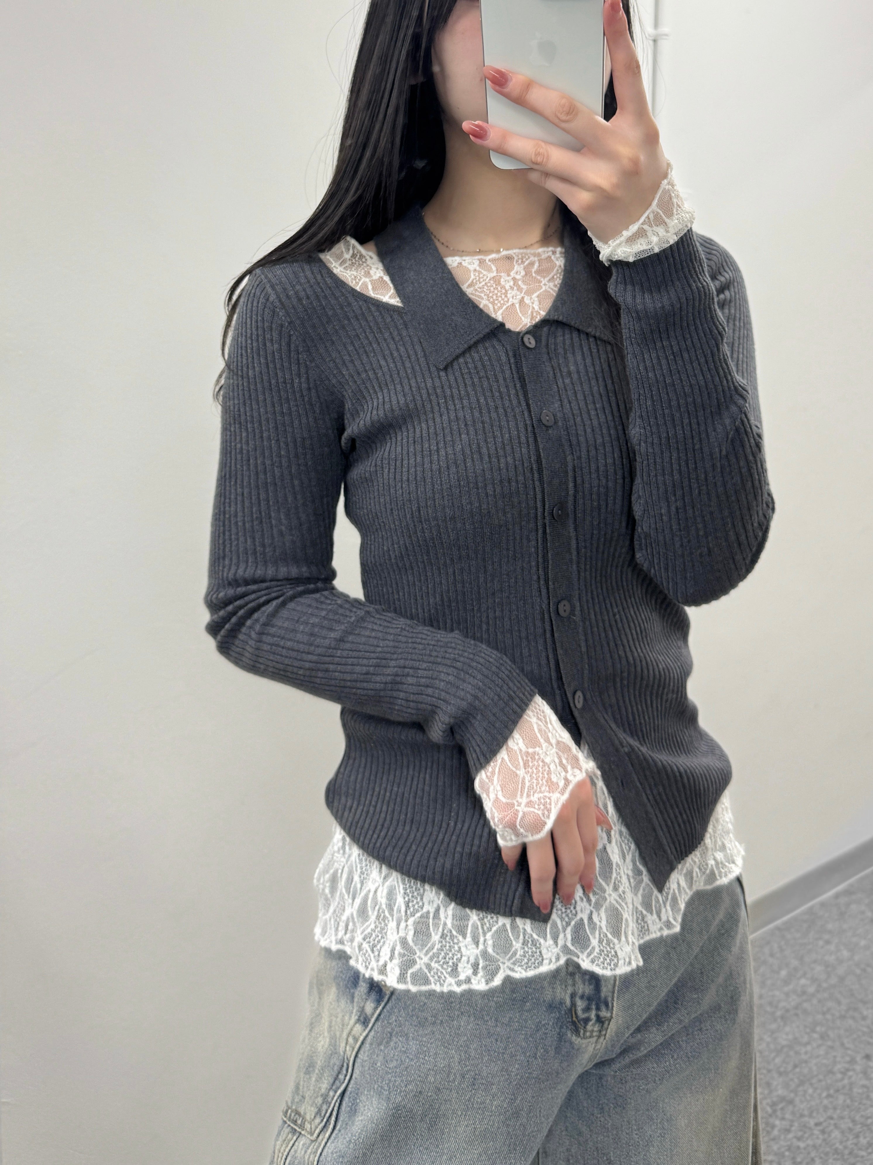 ネックオープンポロニット