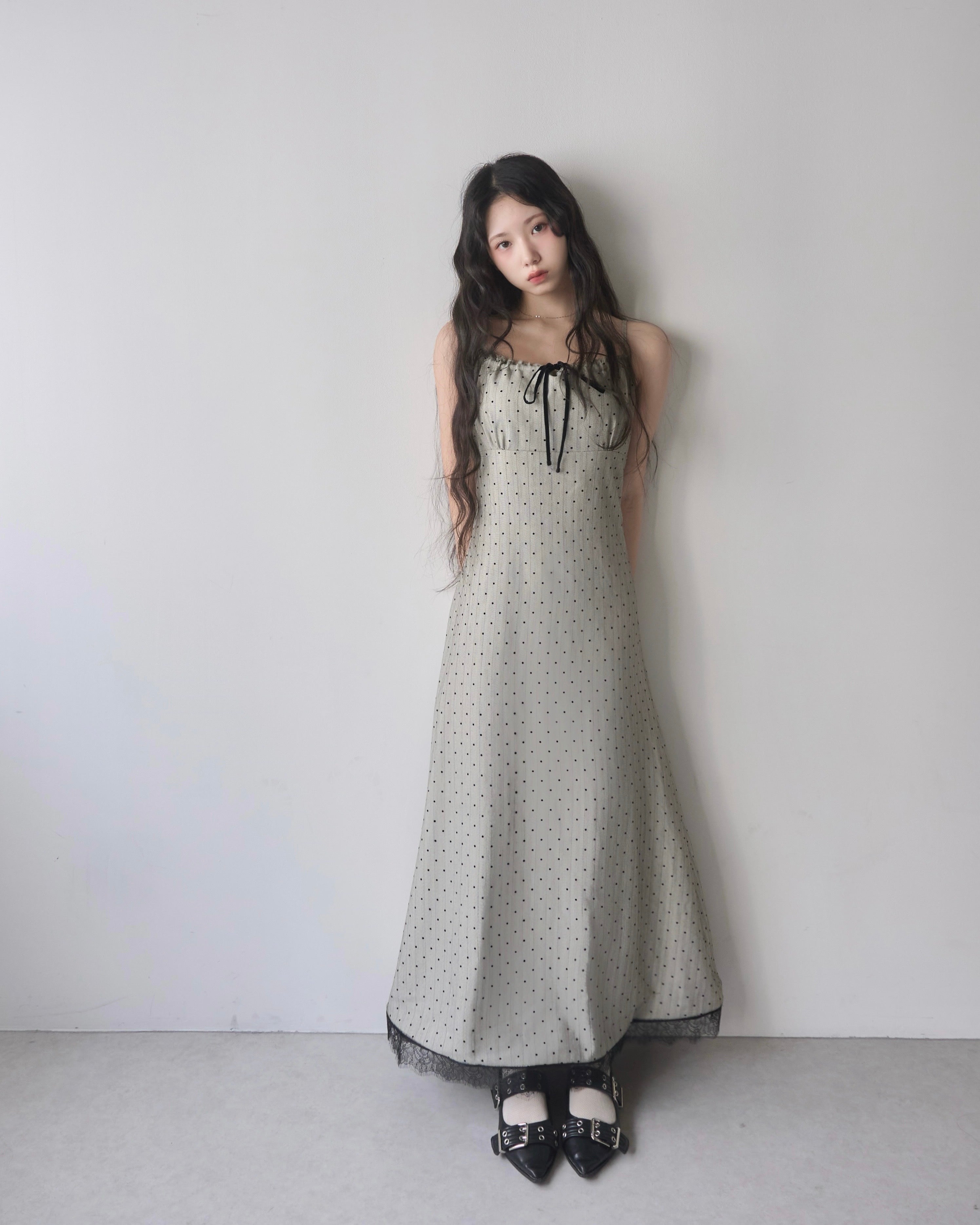 【予約】ドットレースドッキングキャミワンピース