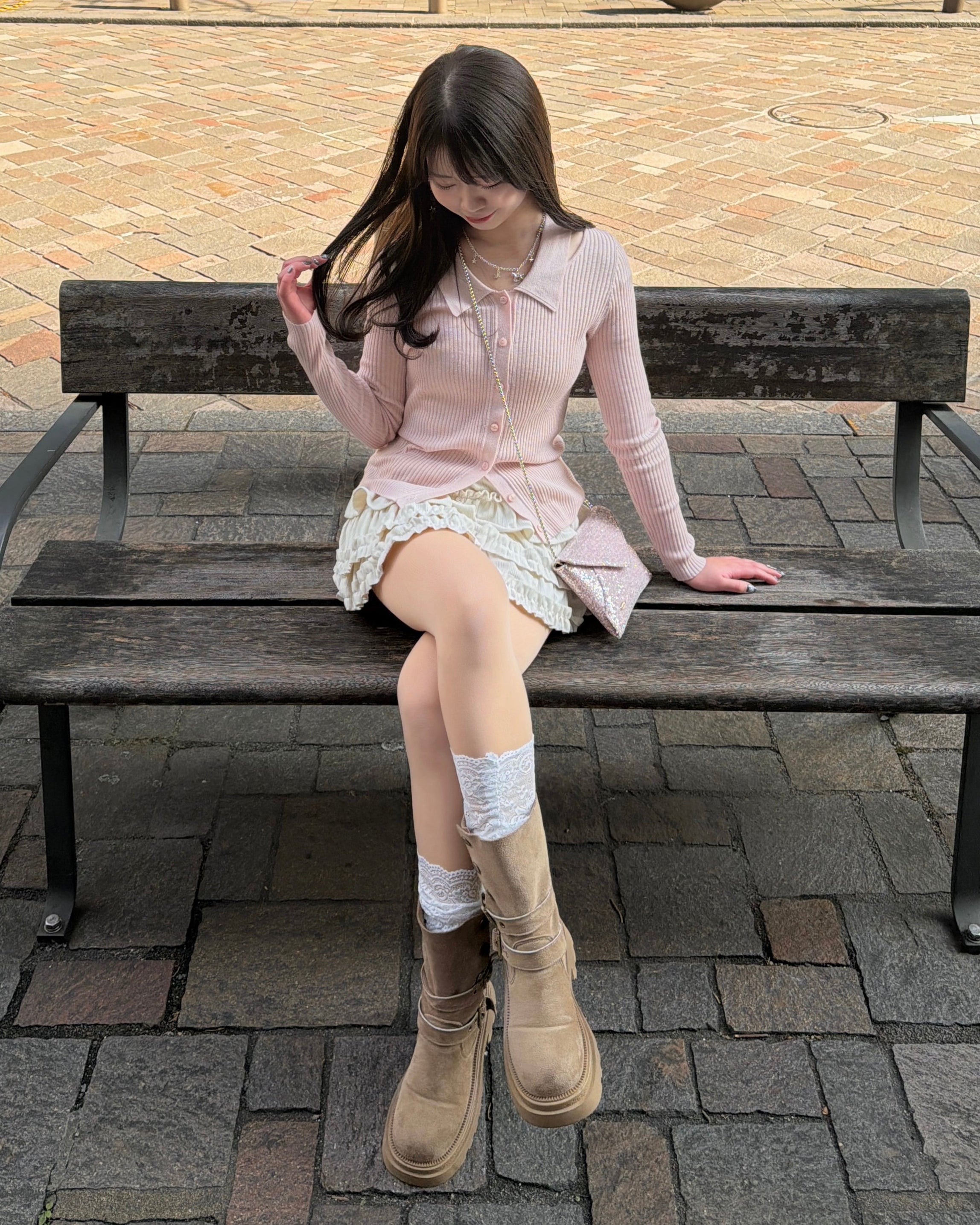 ネックオープンポロニット