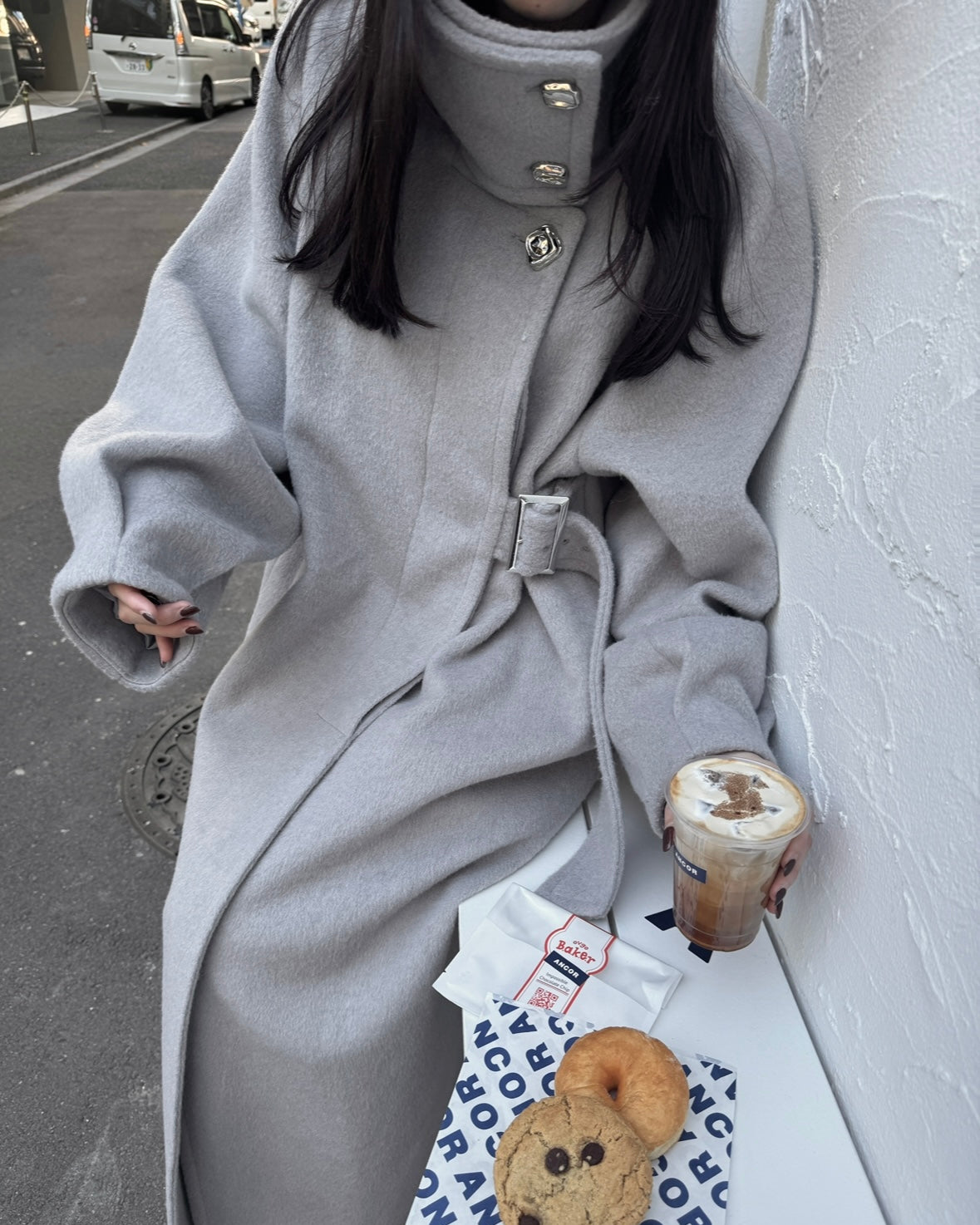 2Way支架领子侧皮带长外套