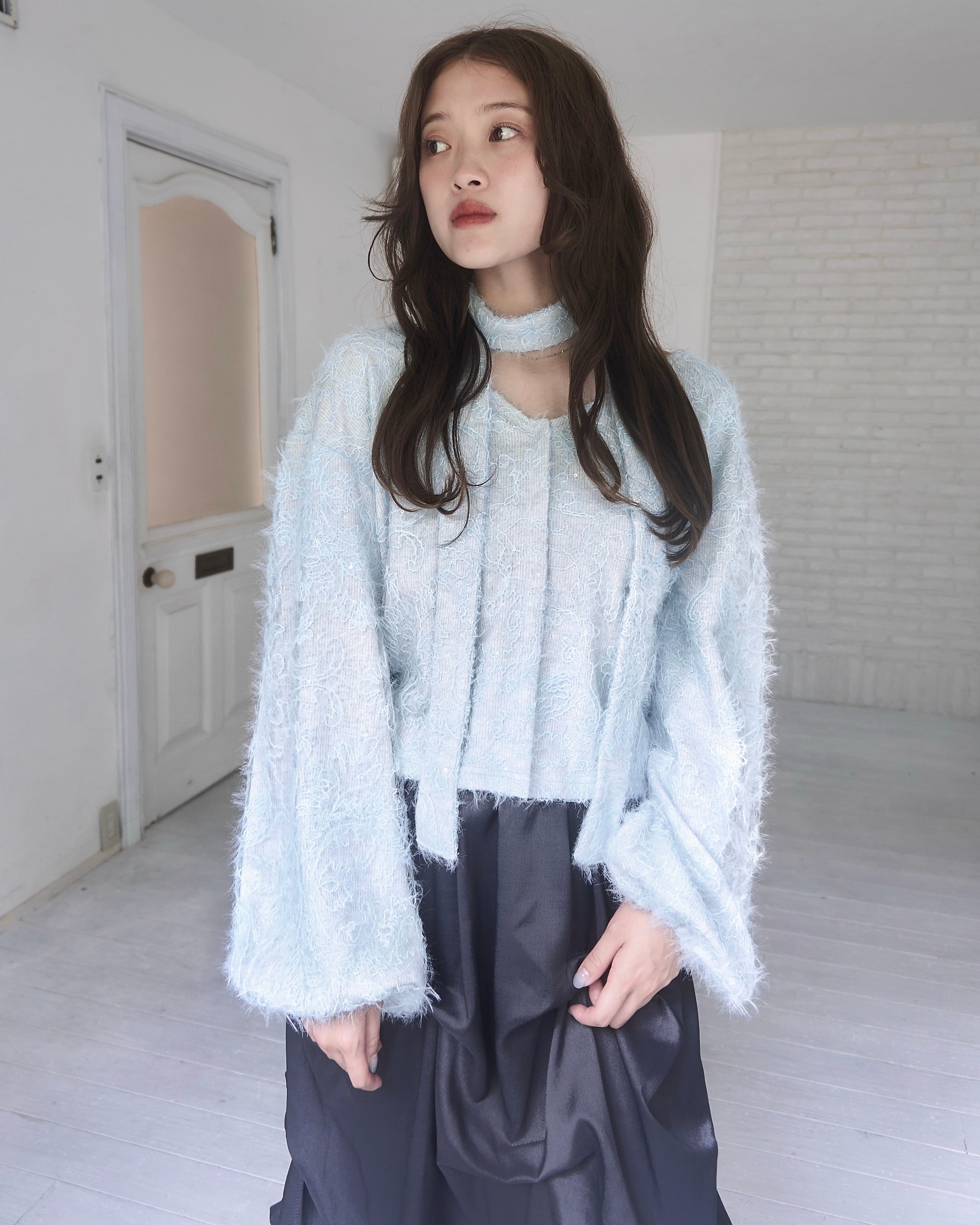 Choker Set 2way蕾丝针织开衫