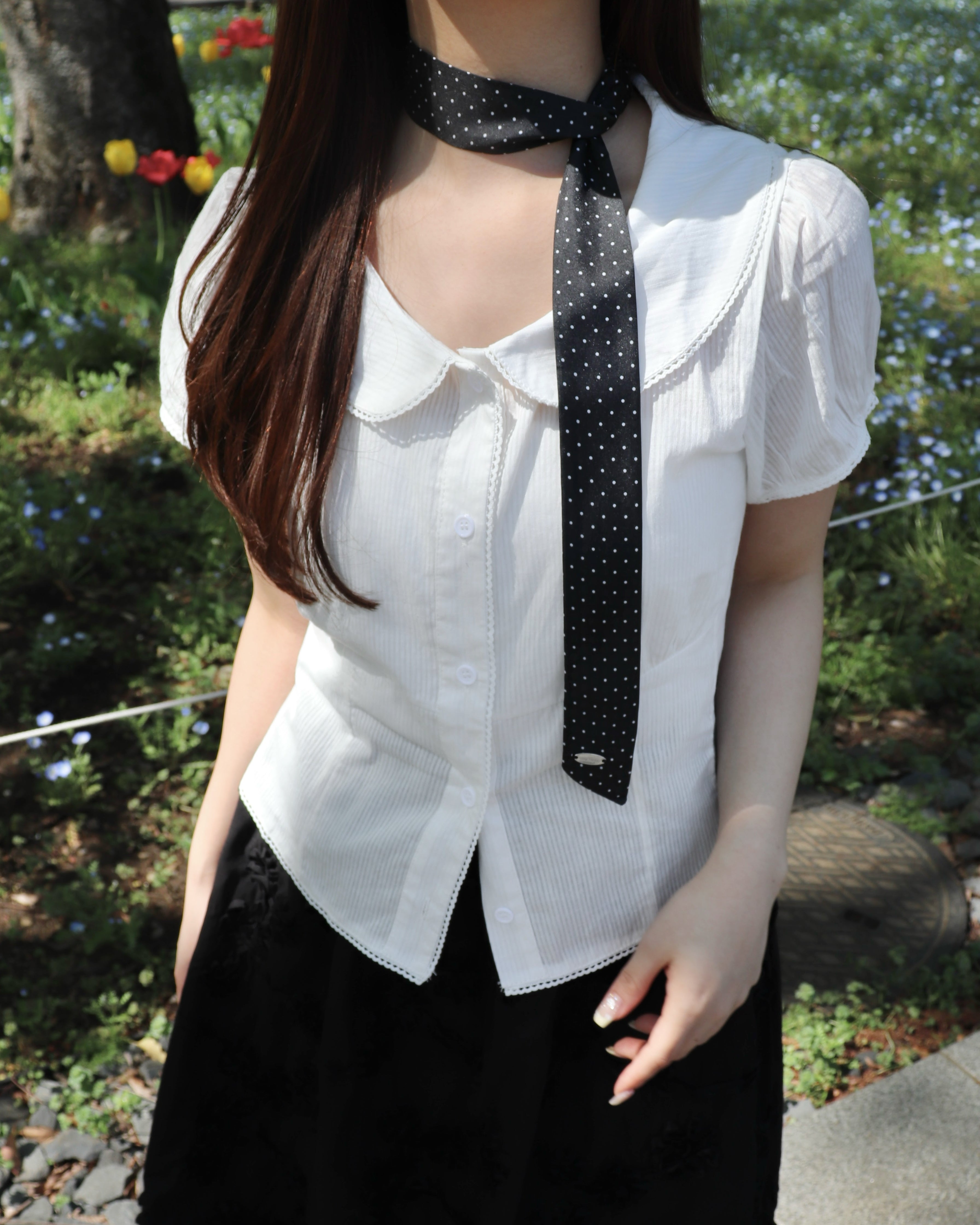 バックリボンキャップスリーブブラウス