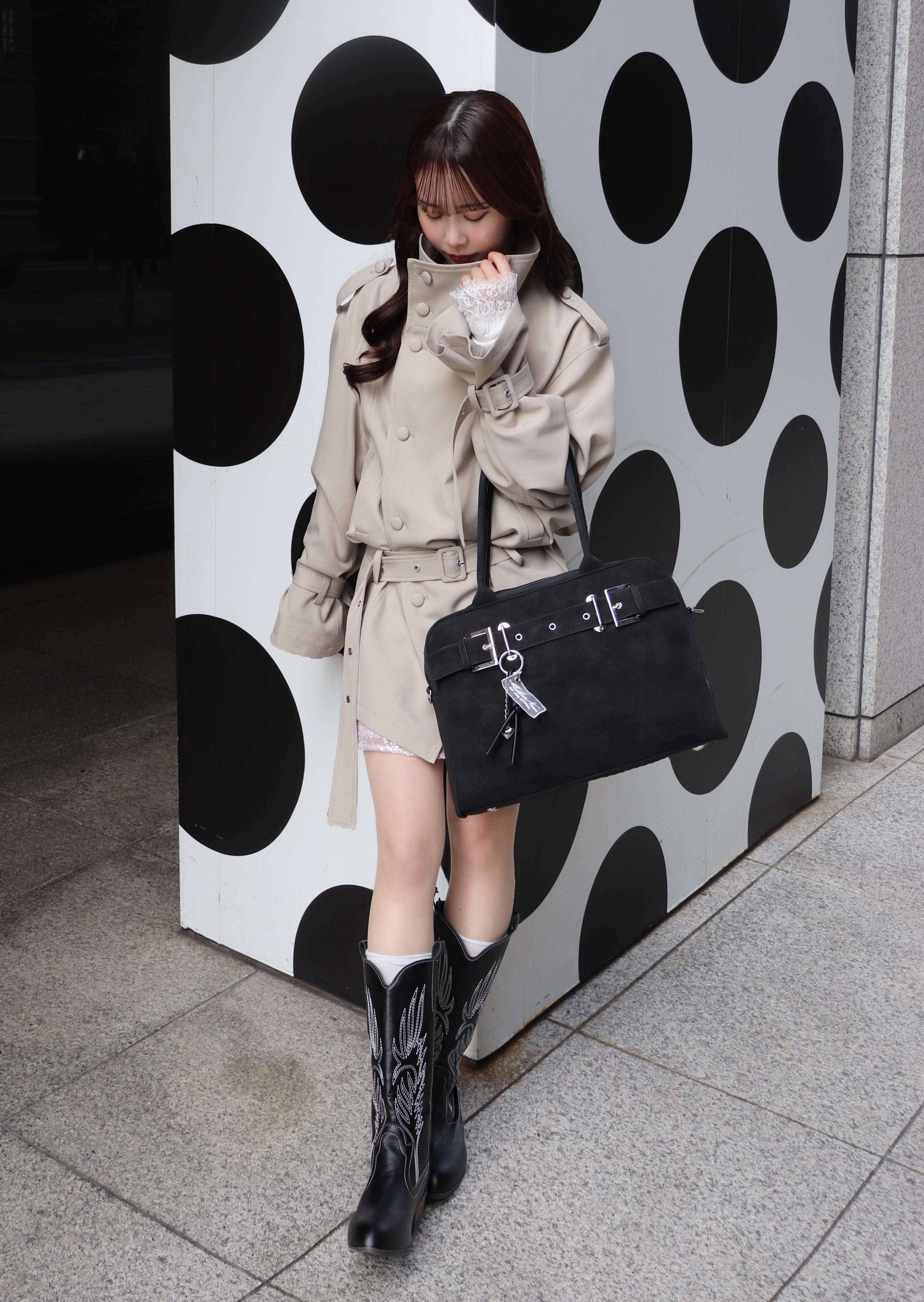 A4スウェードライクベルトボストンバッグ