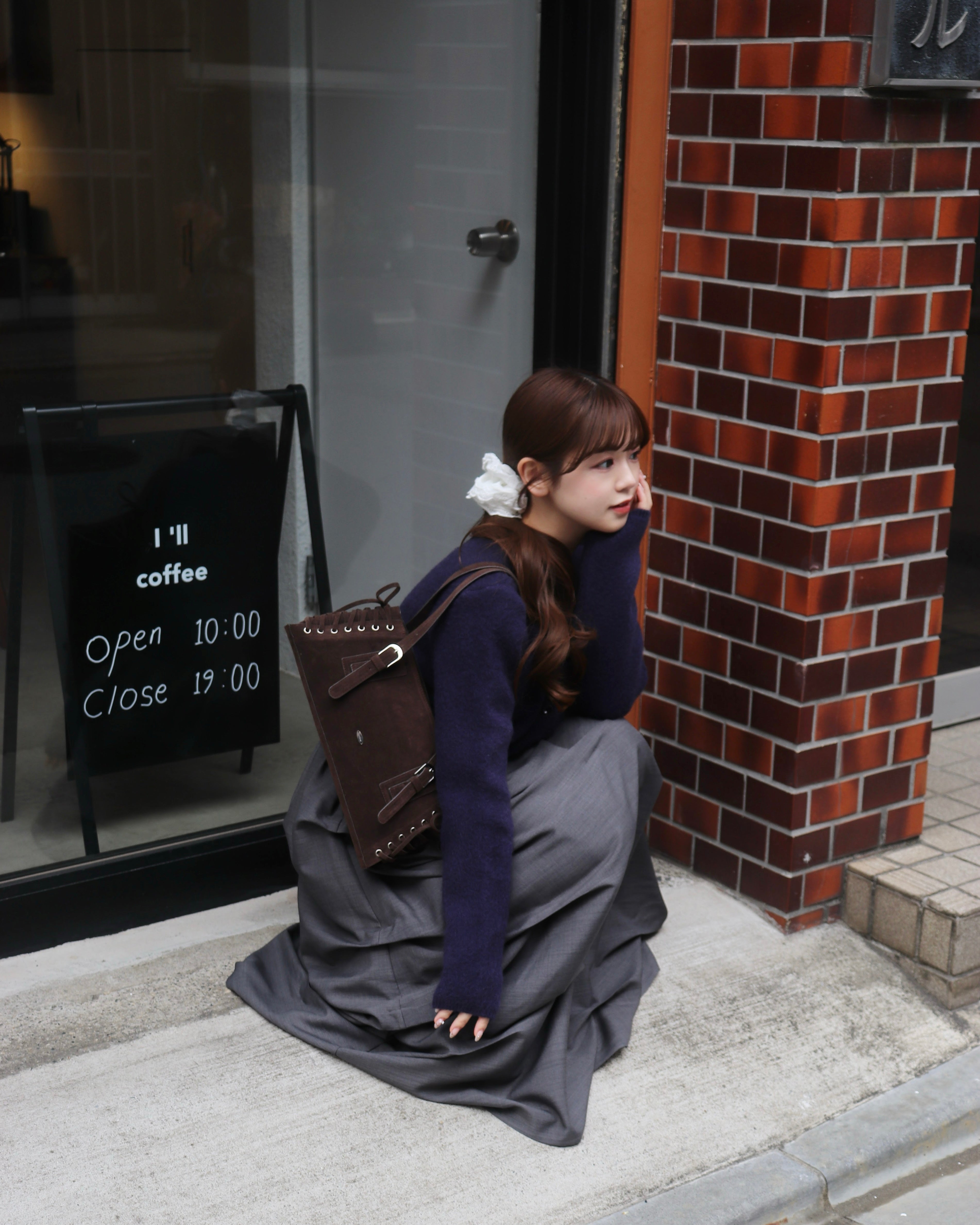 レースアップスウェードライクスクエアバッグ