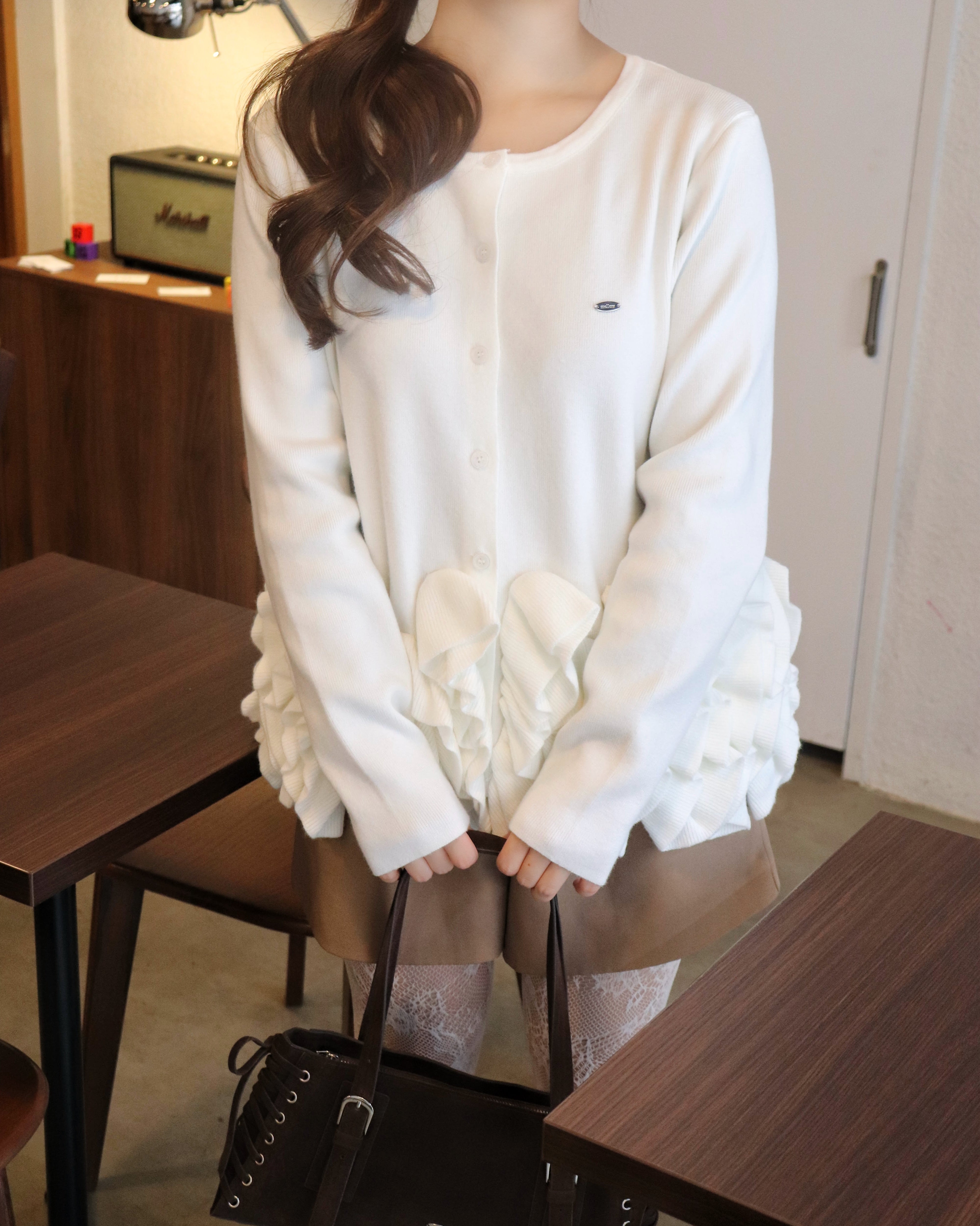 ペプラムフリルニットカーディガン