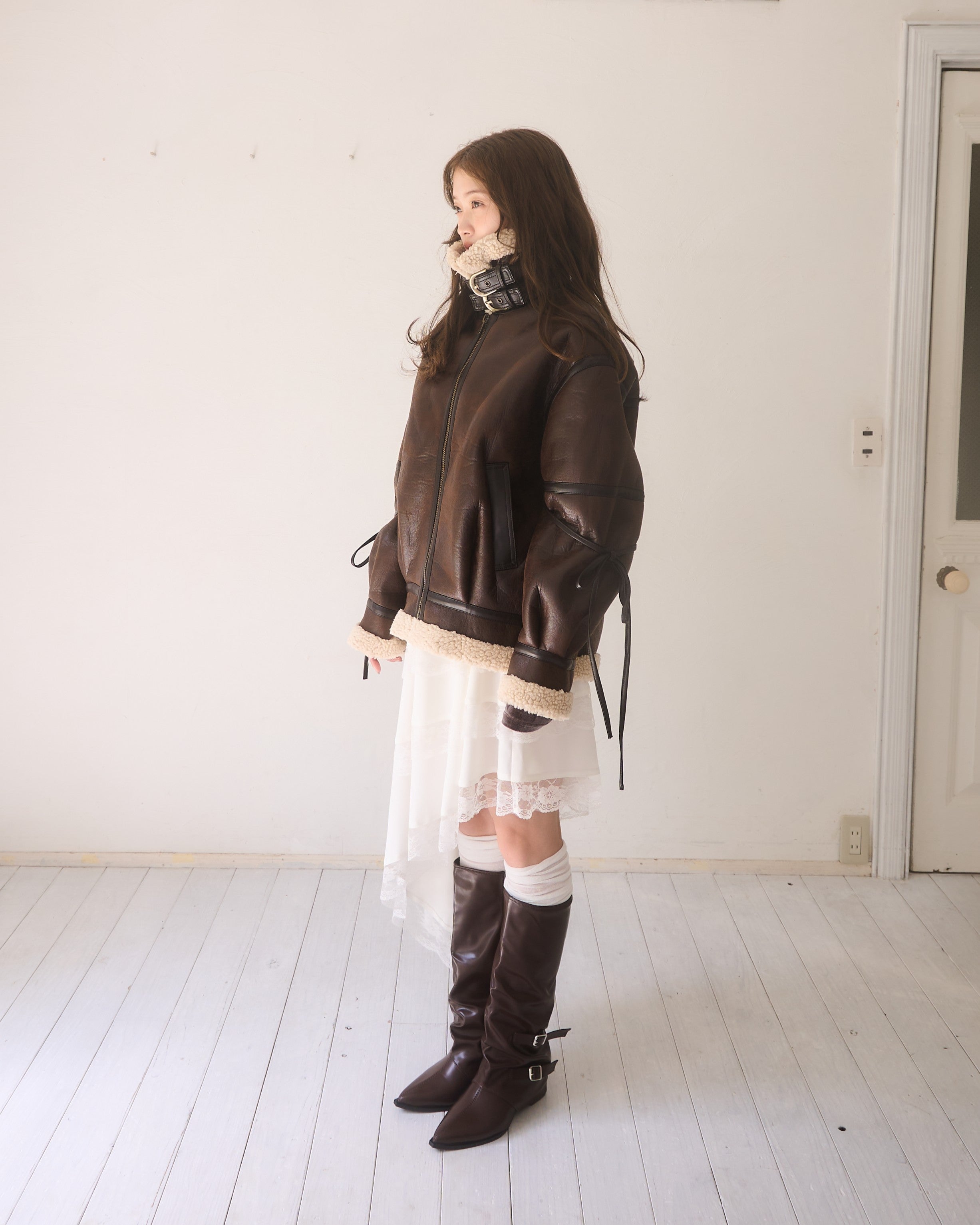 マルチウェイヴィンテージレザーライクベルトボアコート