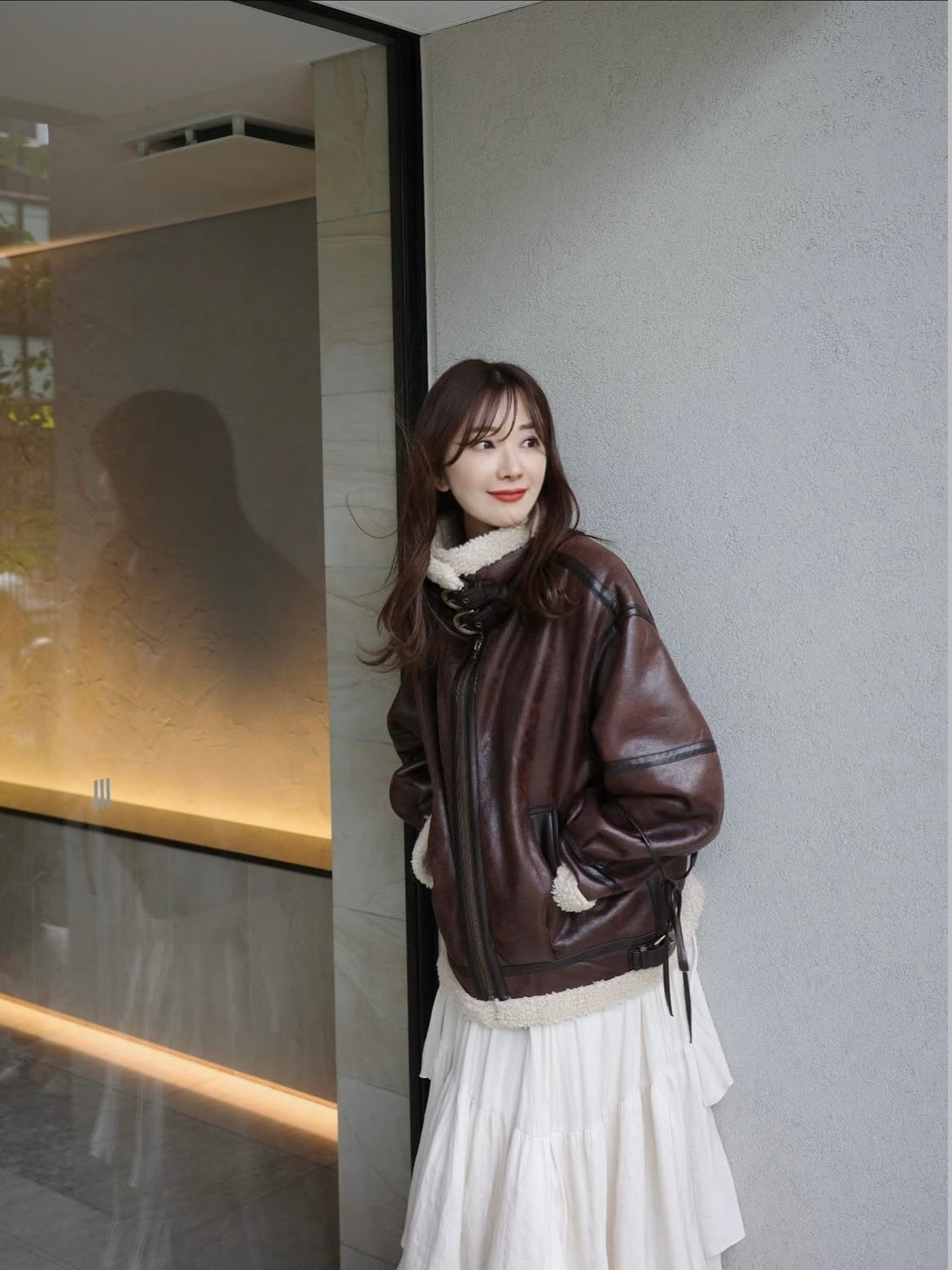 マルチウェイヴィンテージレザーライクベルトボアコート