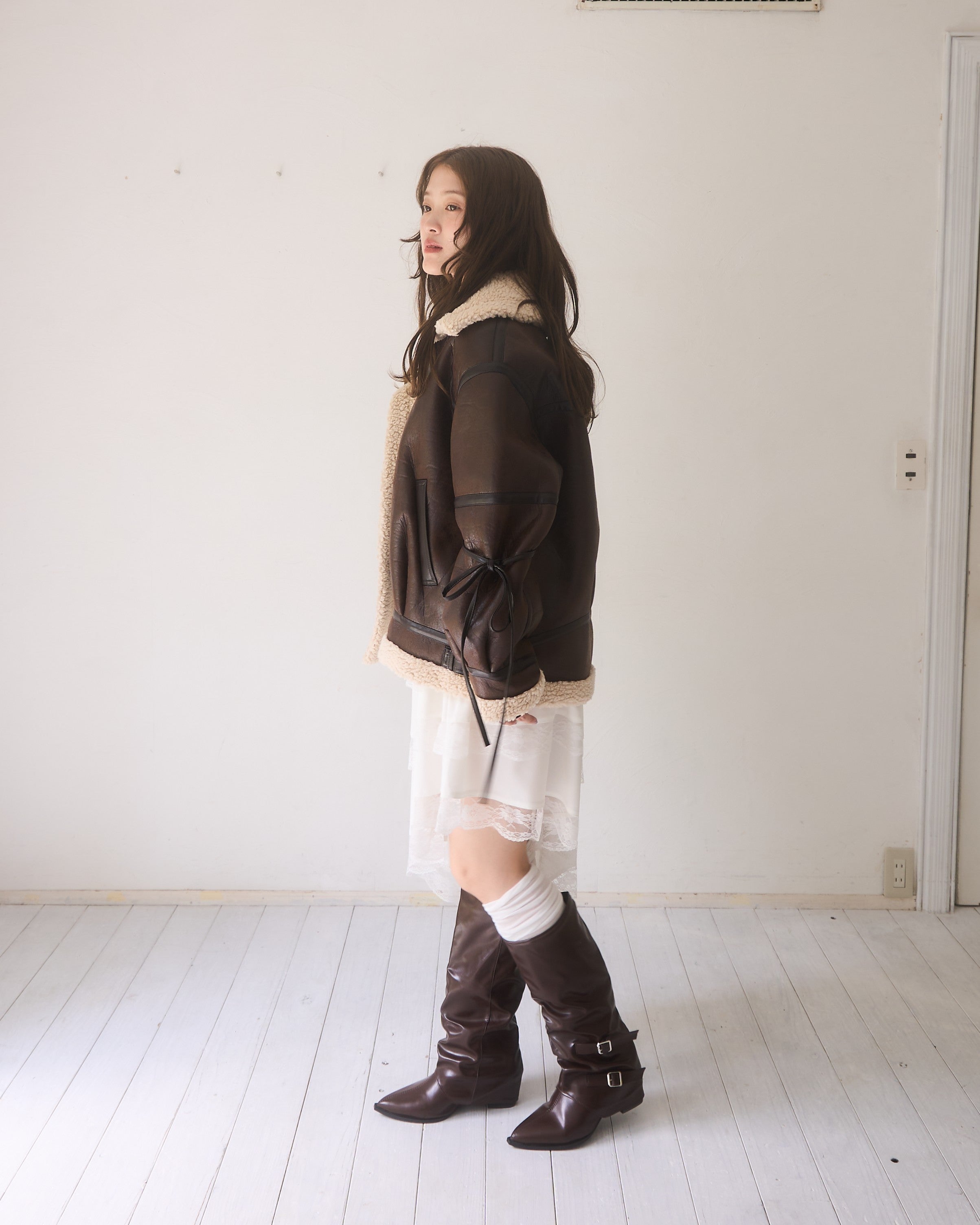 マルチウェイヴィンテージレザーライクベルトボアコート