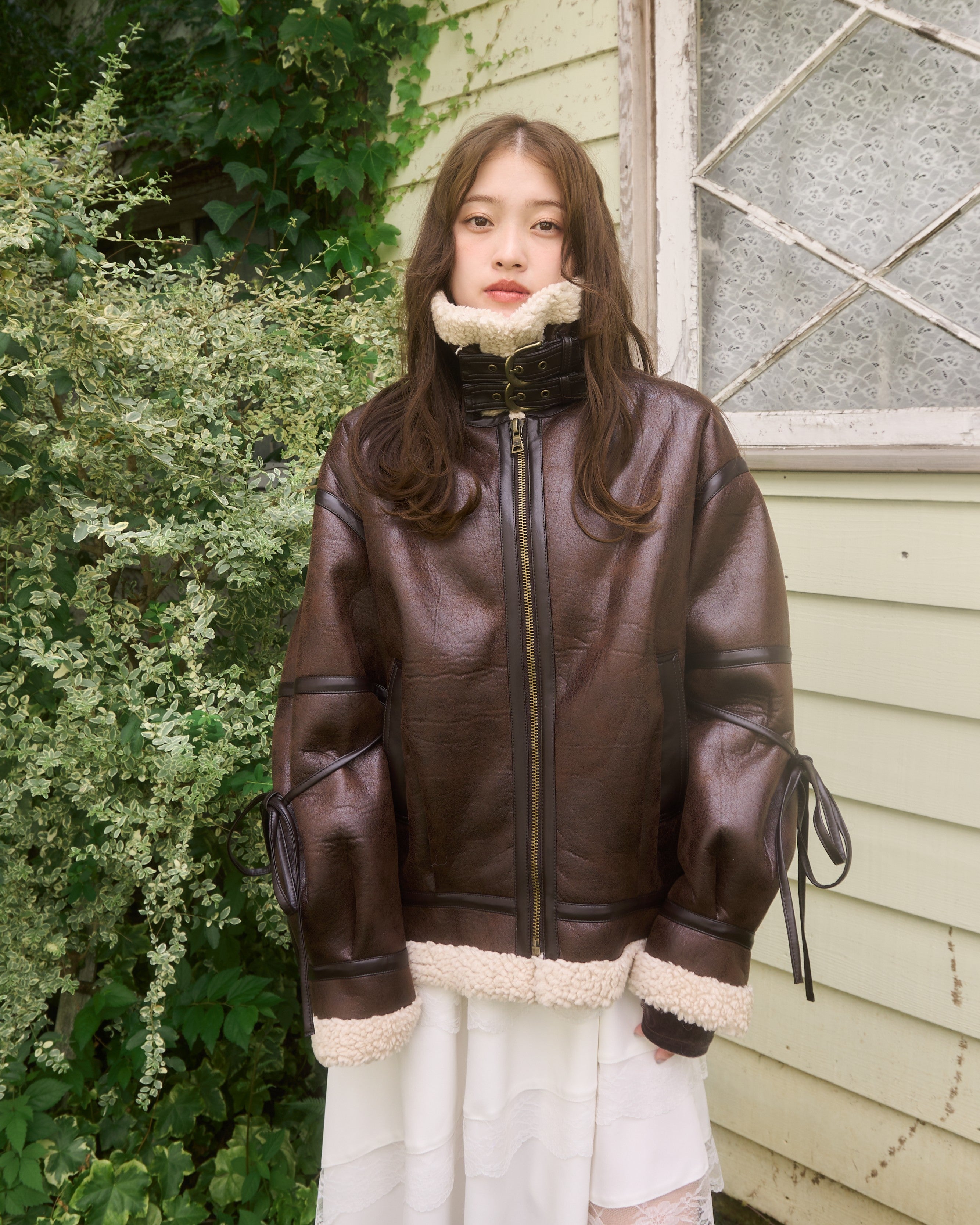 マルチウェイヴィンテージレザーライクベルトボアコート