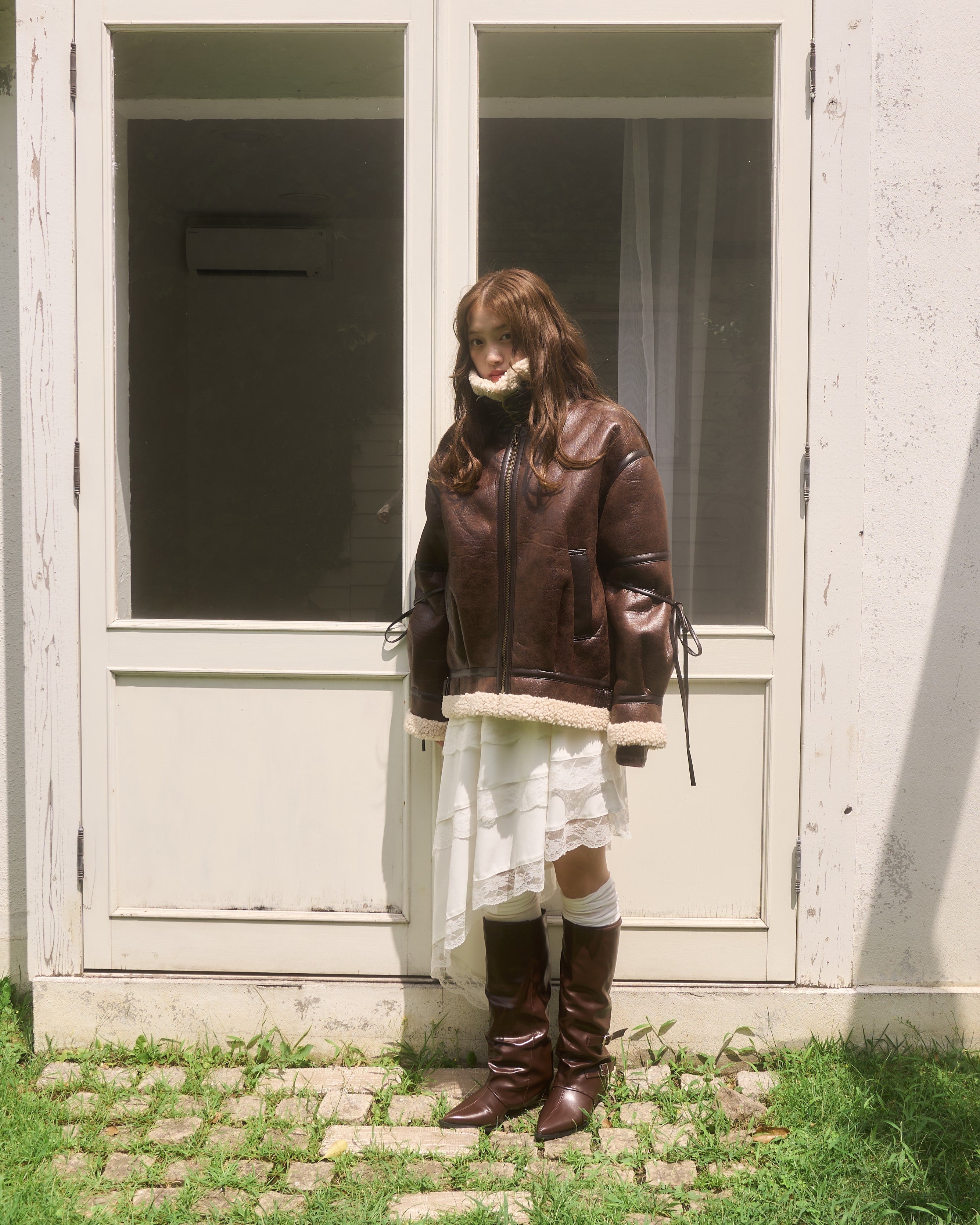 マルチウェイヴィンテージレザーライクベルトボアコート