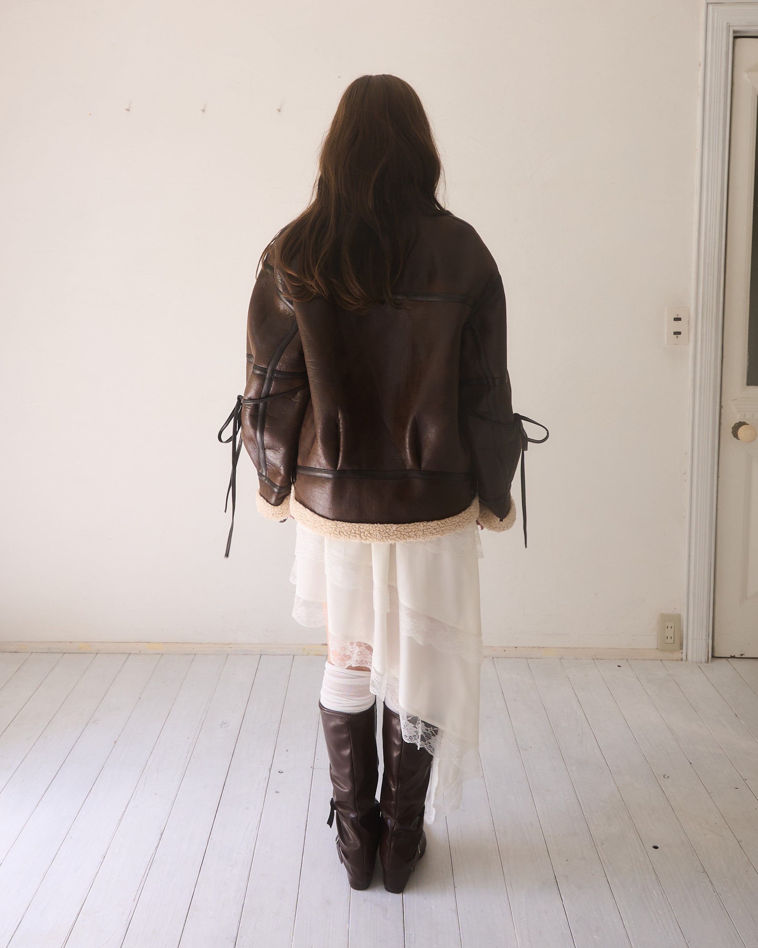 マルチウェイヴィンテージレザーライクベルトボアコート