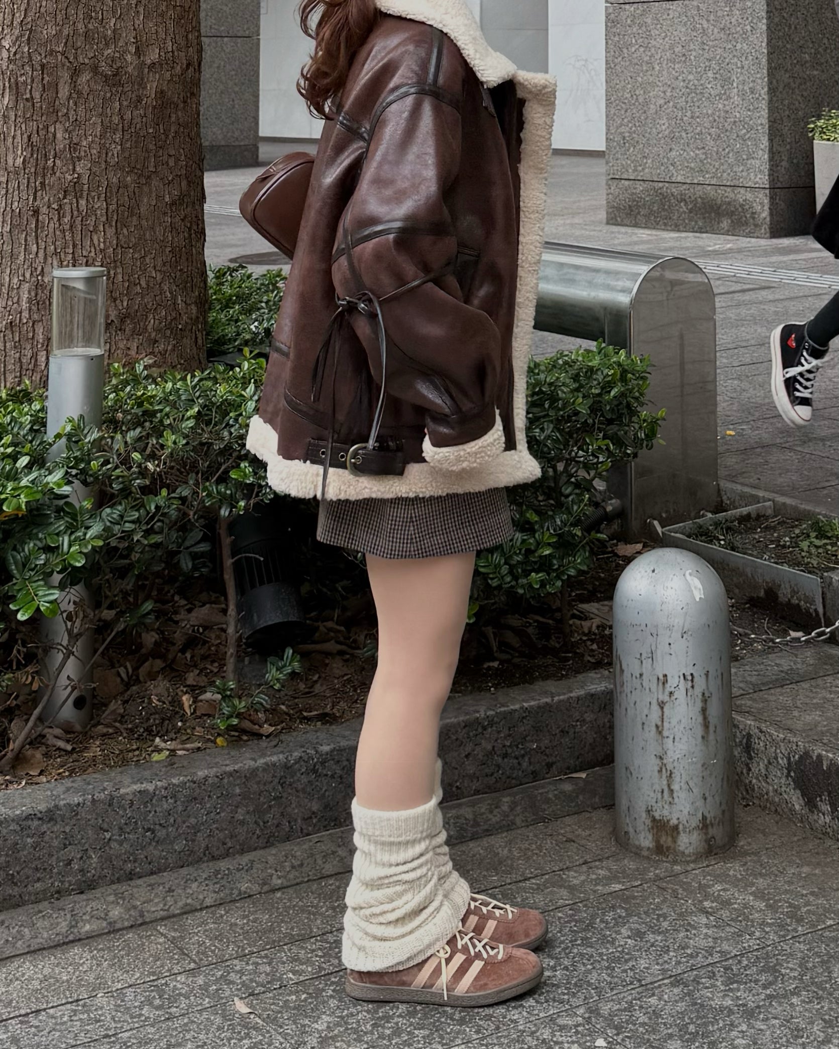 マルチウェイヴィンテージレザーライクベルトボアコート