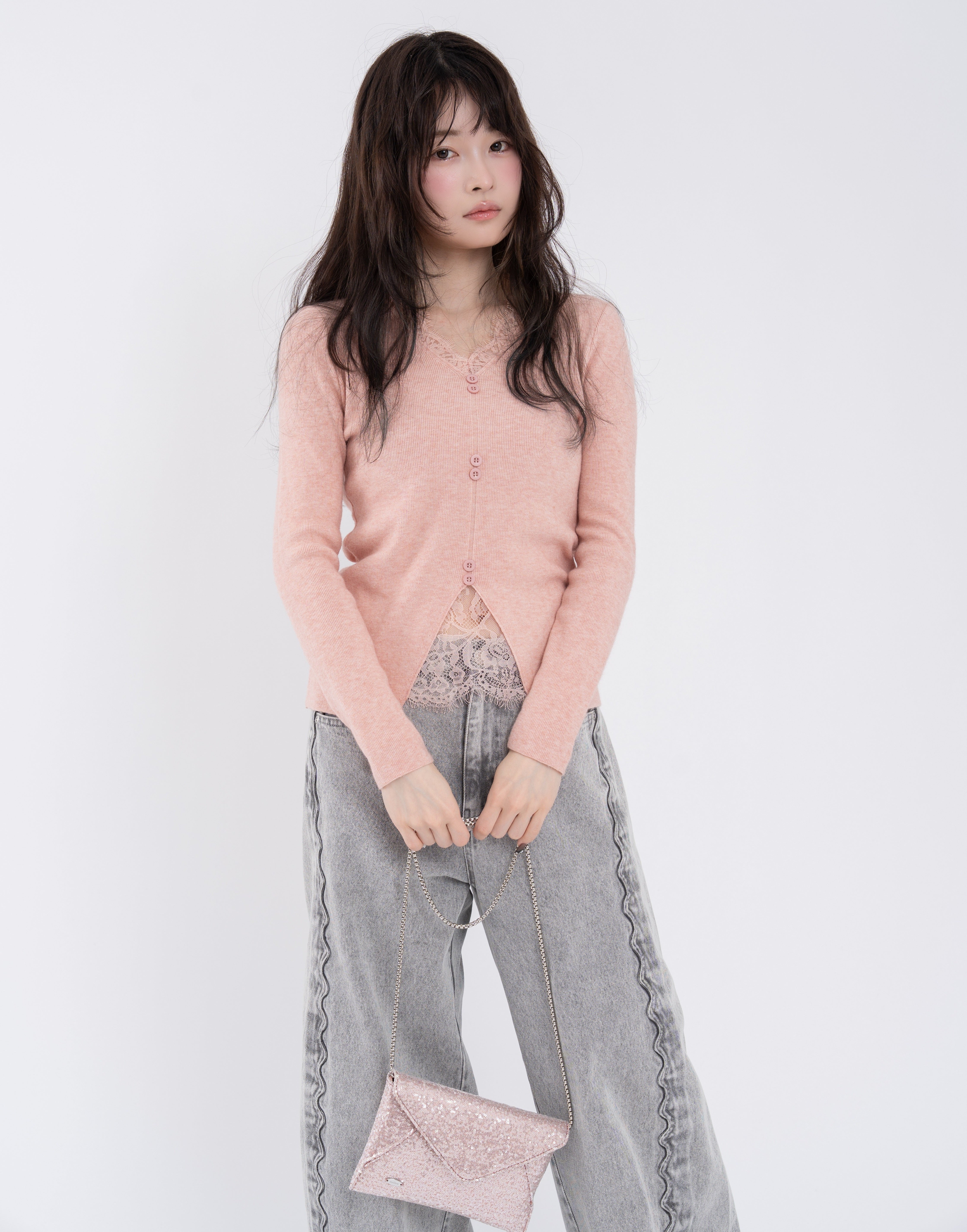 レースボタンニット