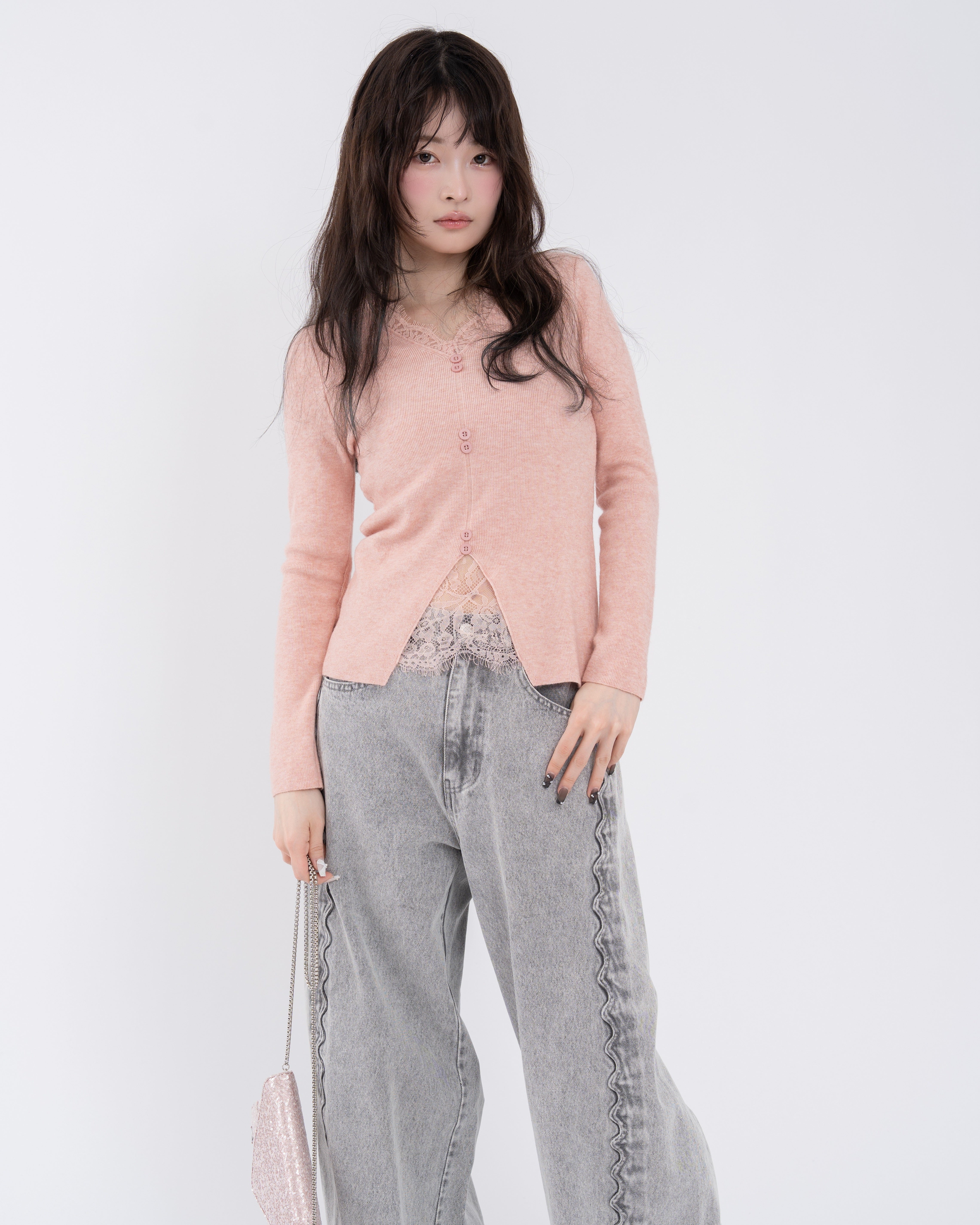 レースボタンニット