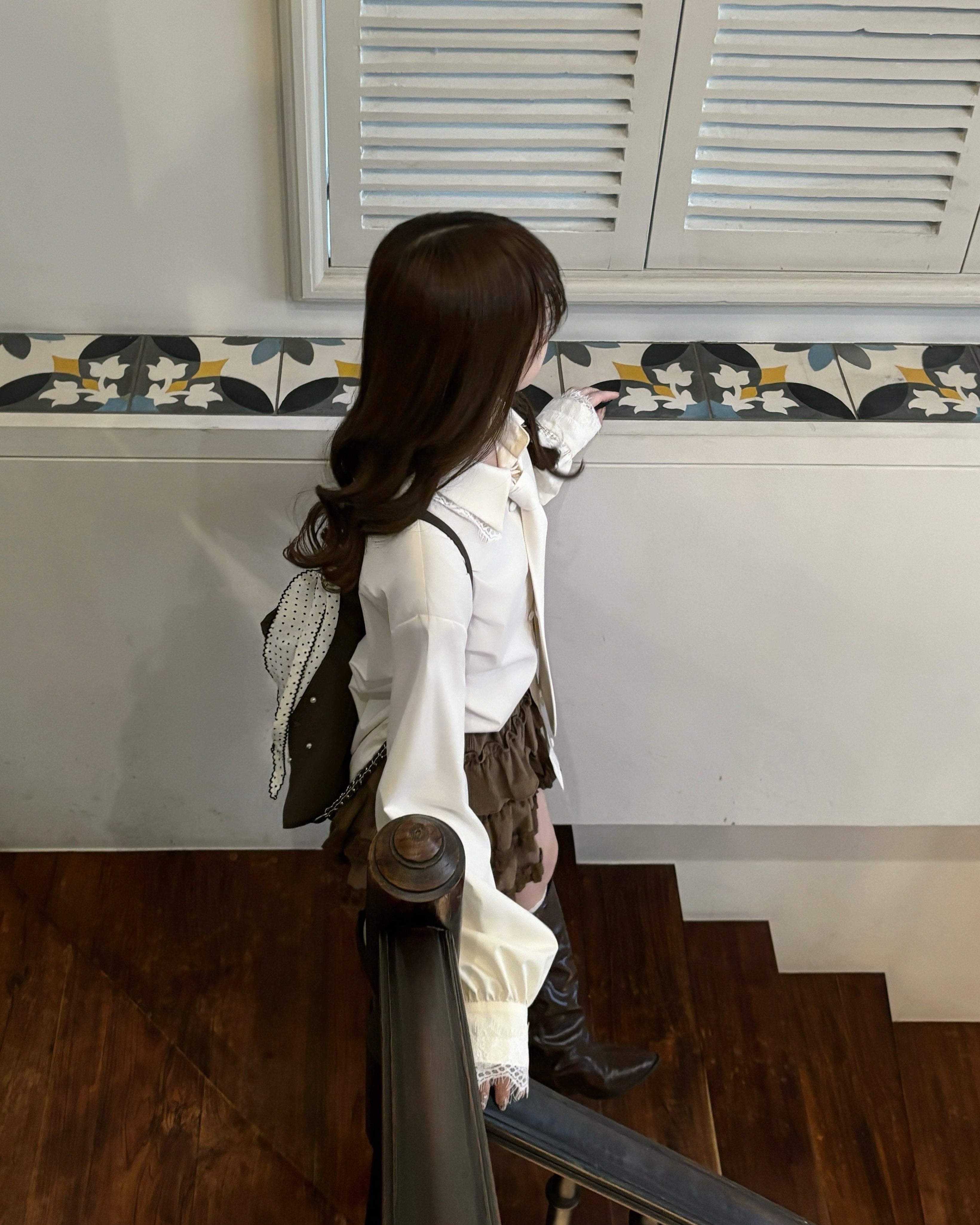 【予約】ネクタイセットレースドッキングシャツ