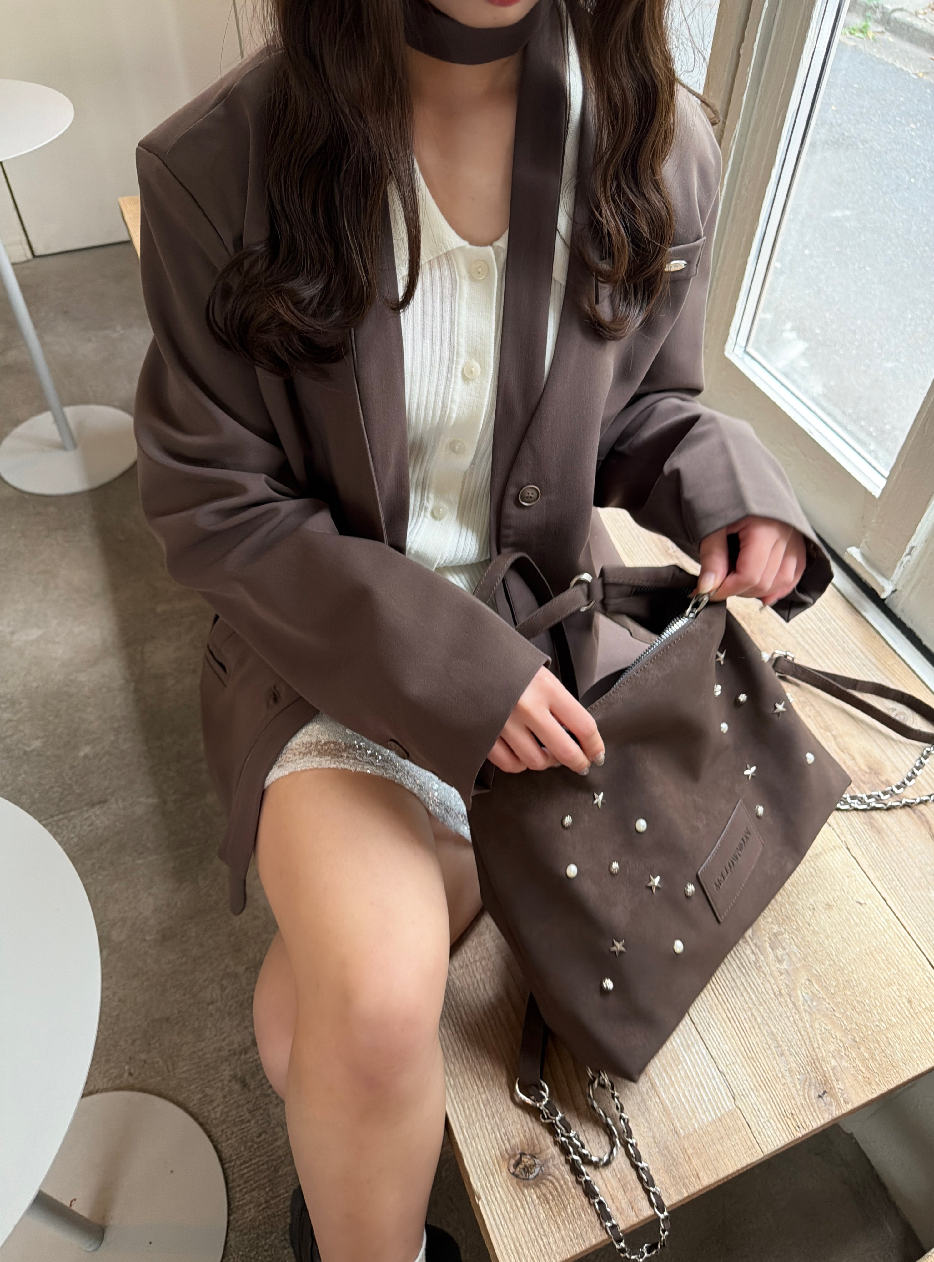 リボンタイノーカラージャケット