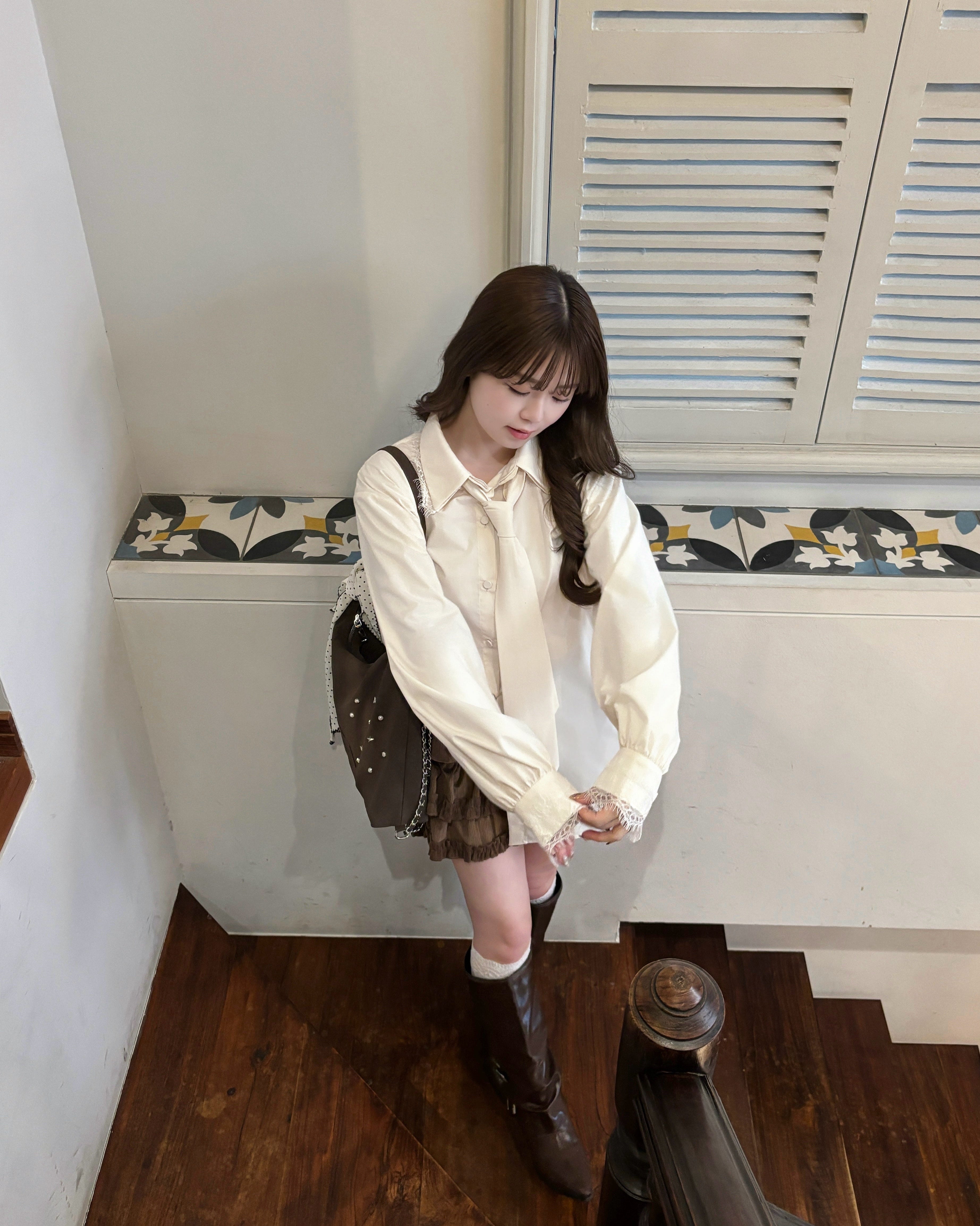 【一部予約】ネクタイセットレースドッキングシャツ