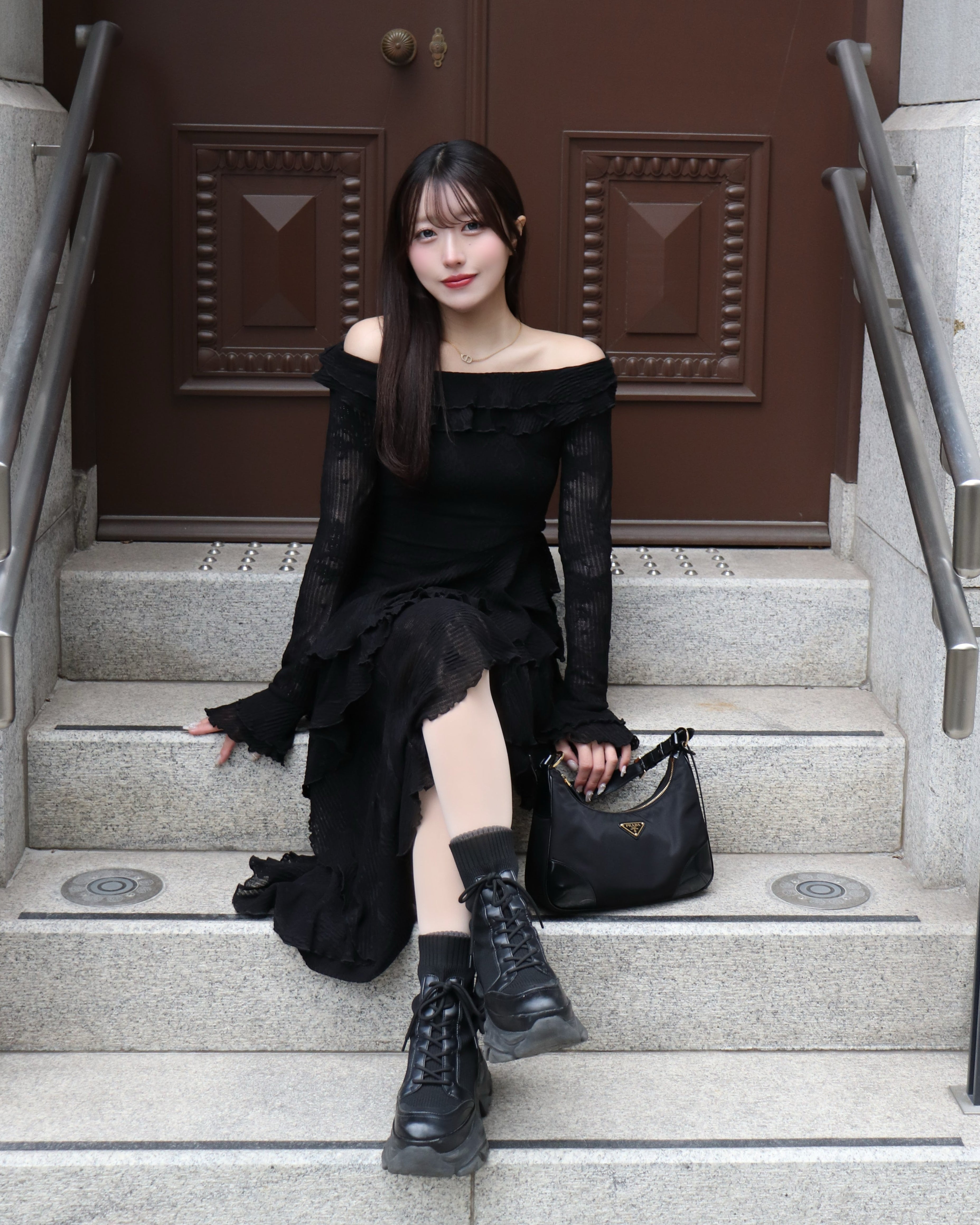 3wayアシンメトリーフリルレースワンピース