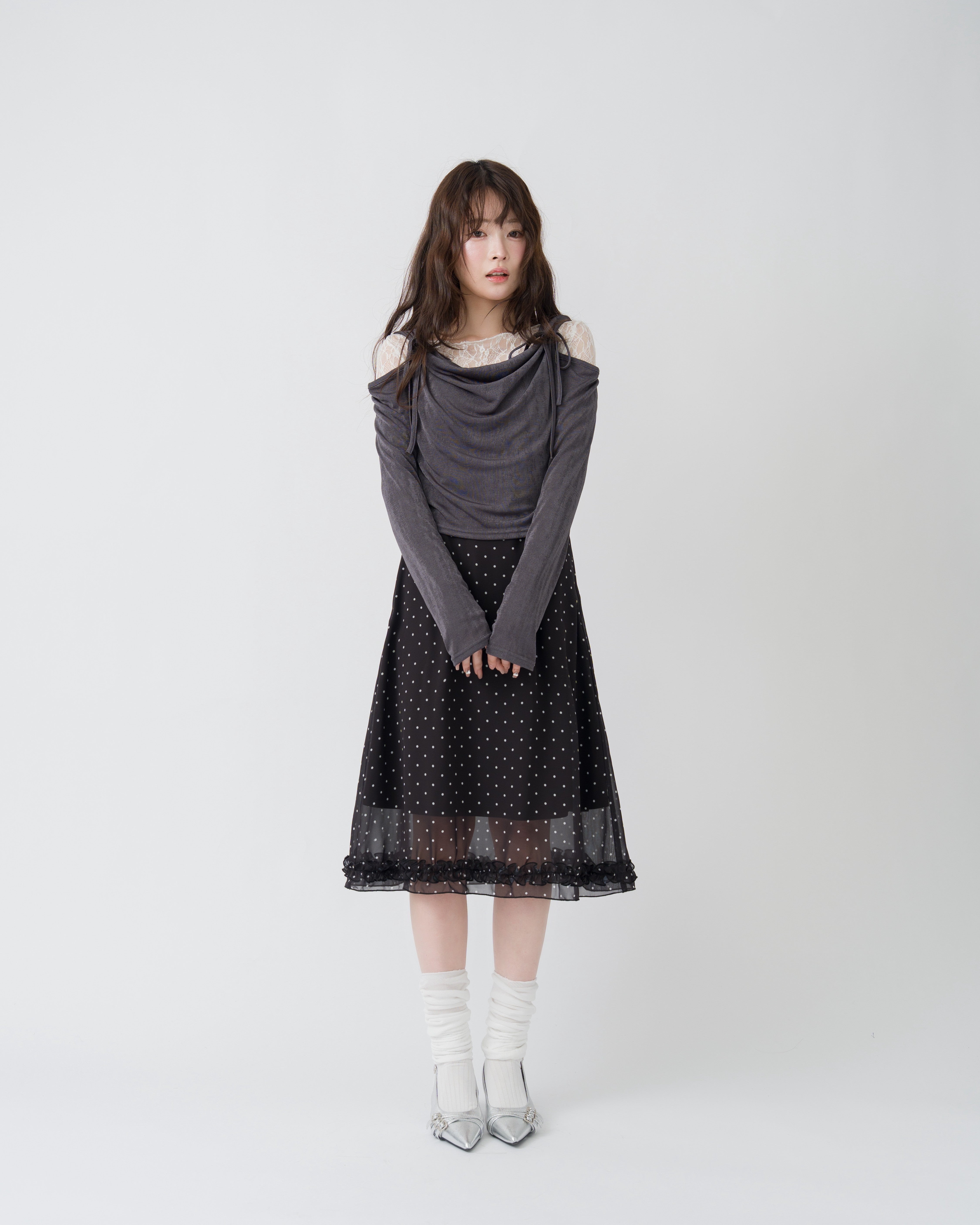 【一部予約】チェック&ドットシアーフリルスカート