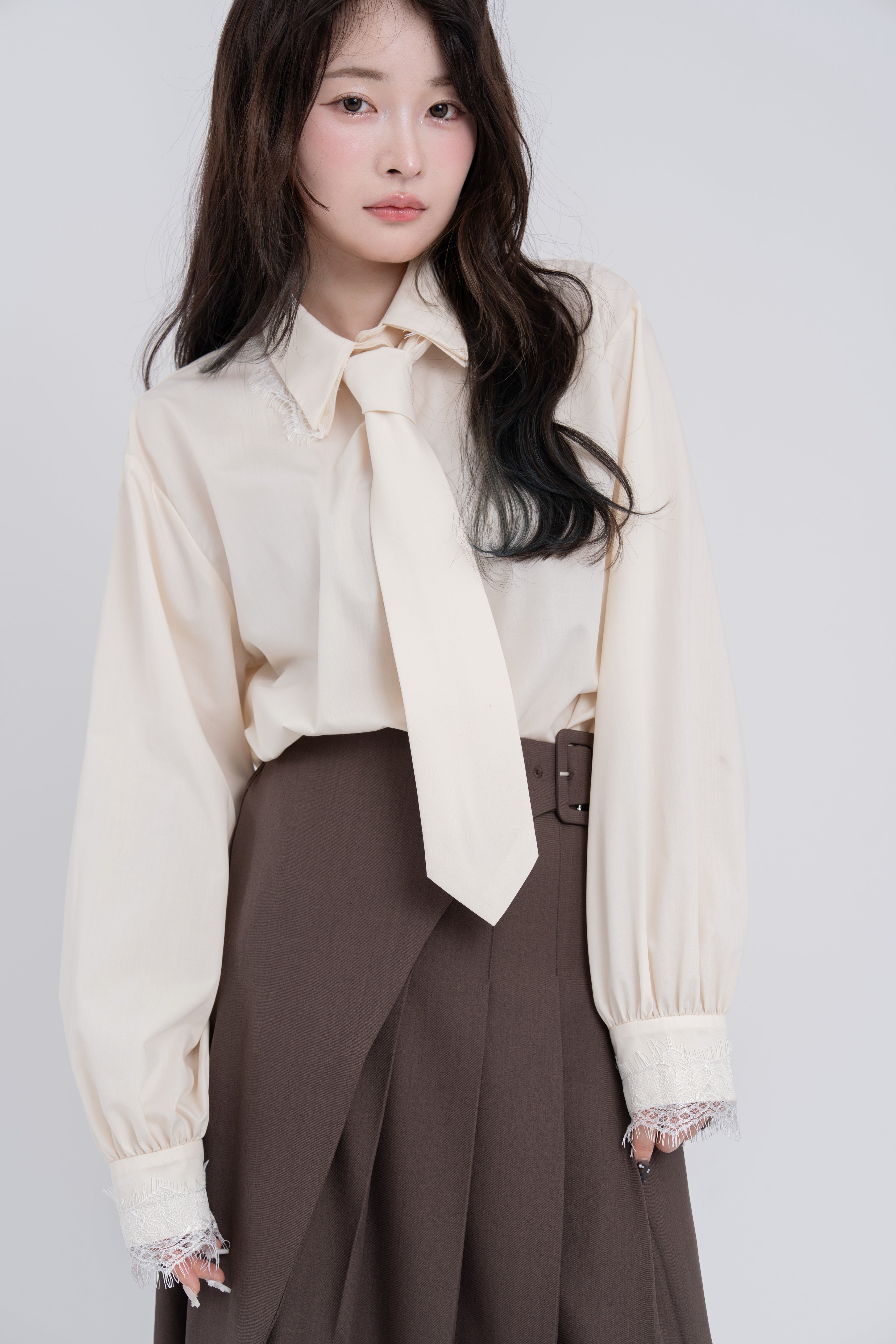 【予約】ネクタイセットレースドッキングシャツ