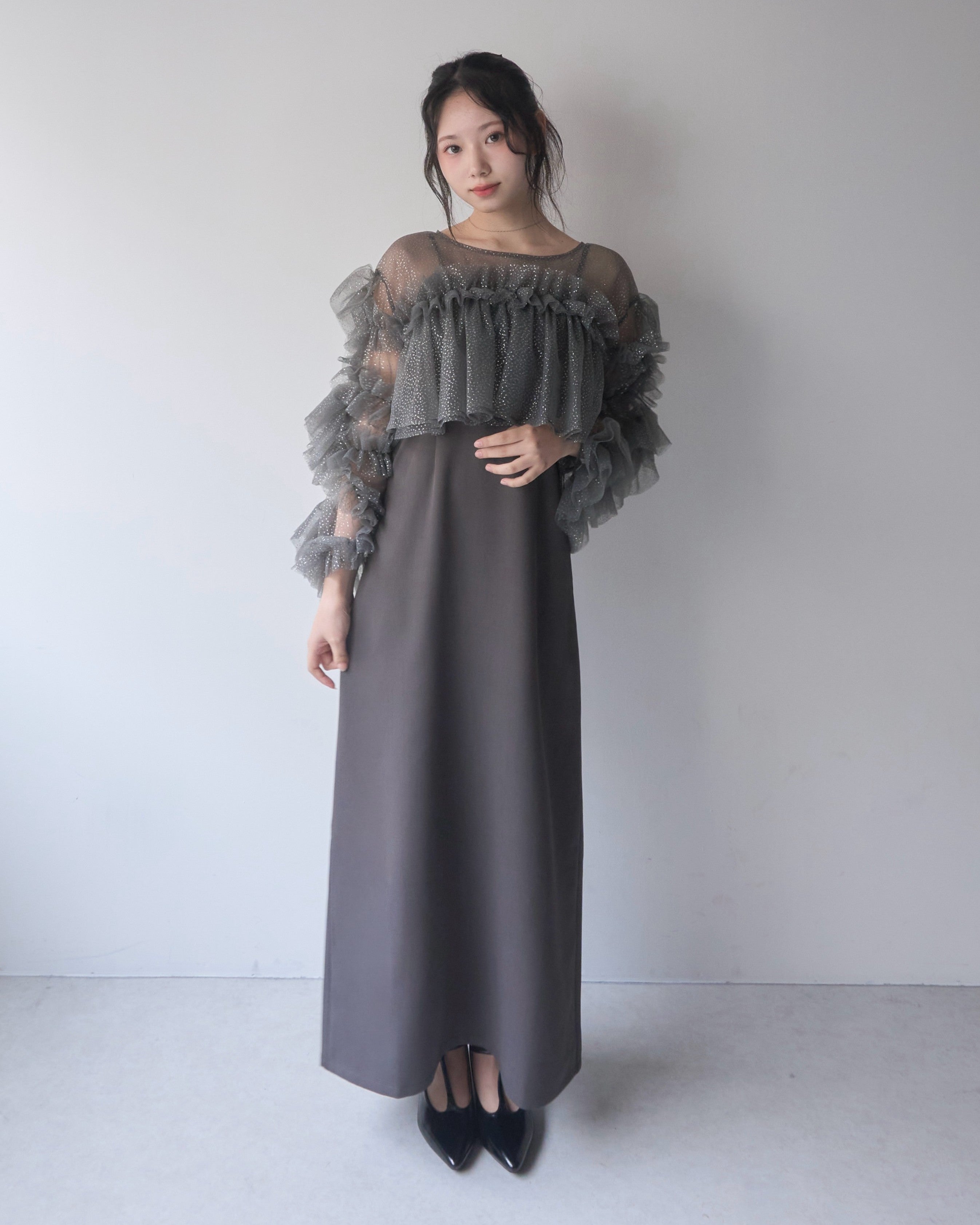 フリルラメチュールオケージョンワンピース