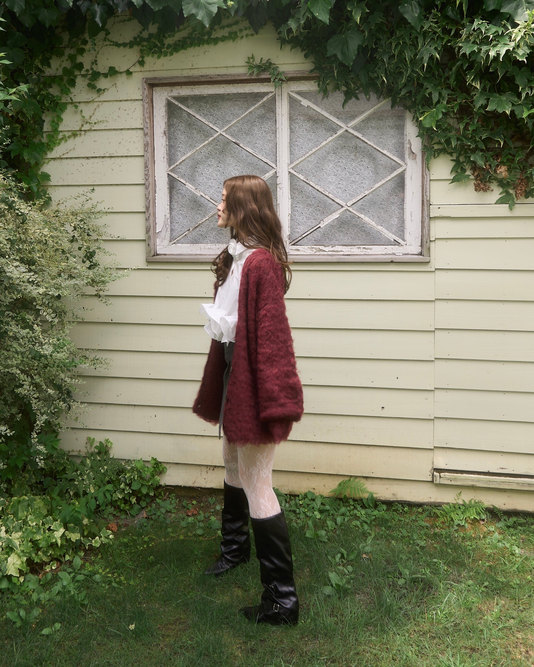 毛茸茸的针织长开衫