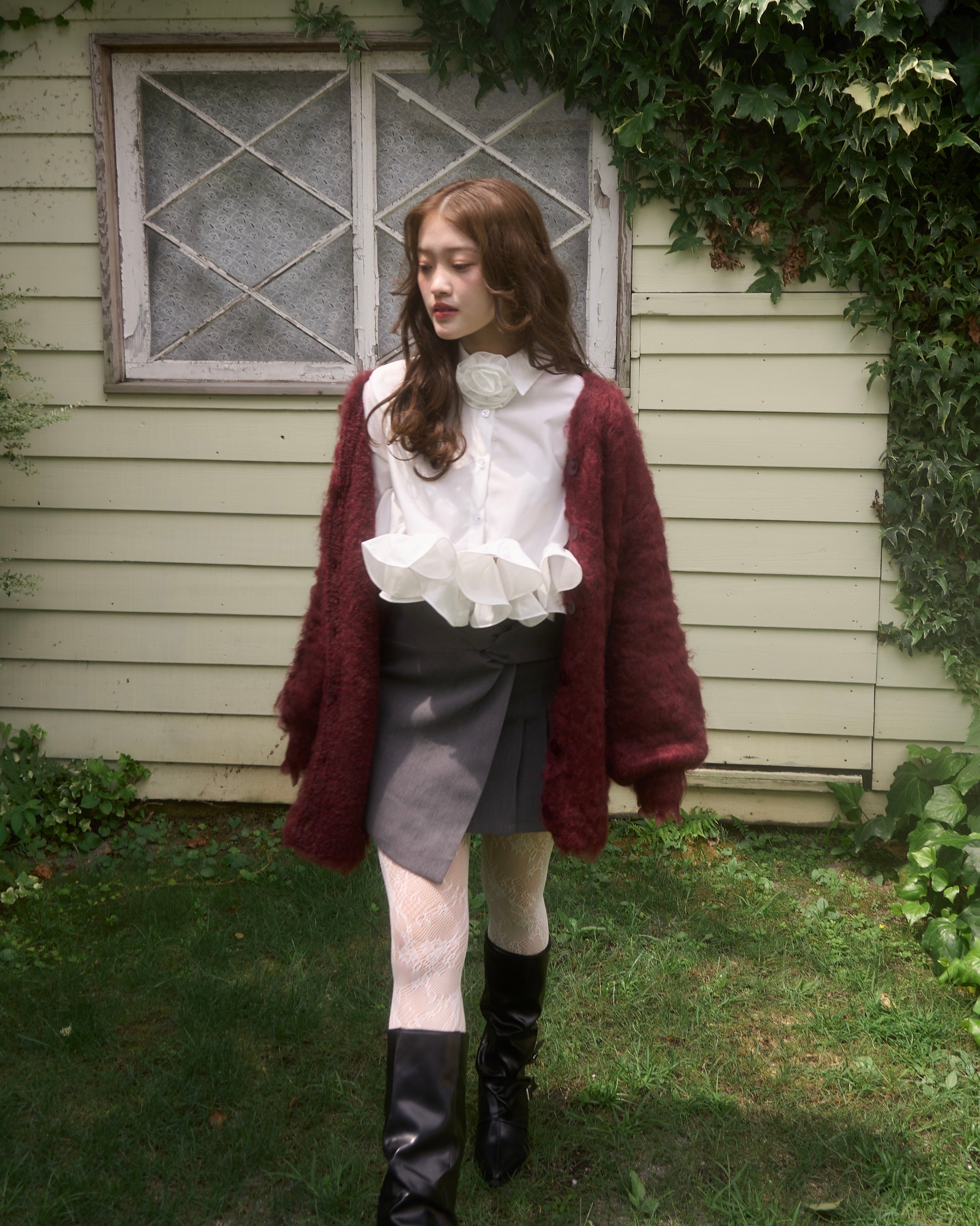 毛茸茸的针织长开衫