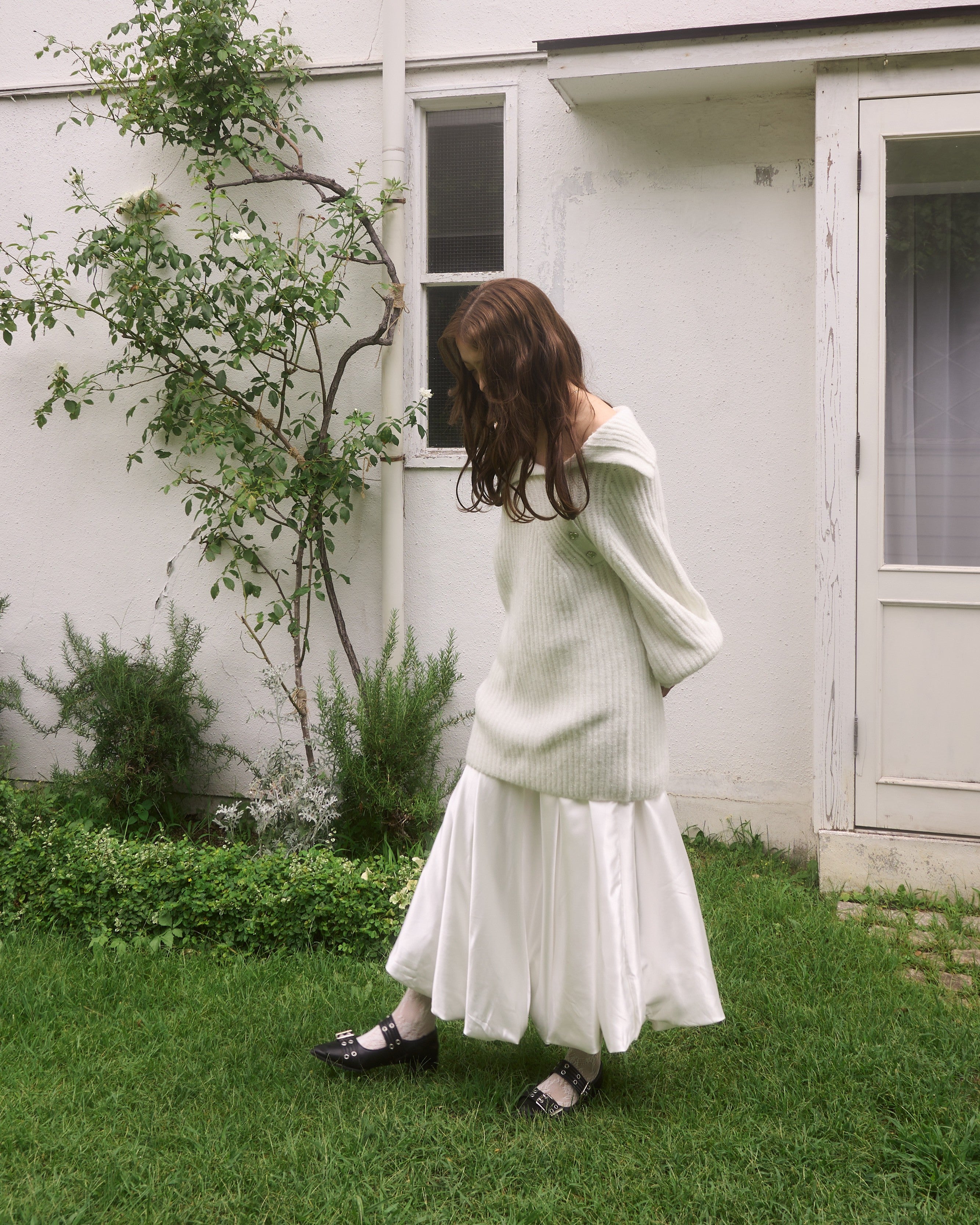 ボタンディテールラメニットミニワンピース