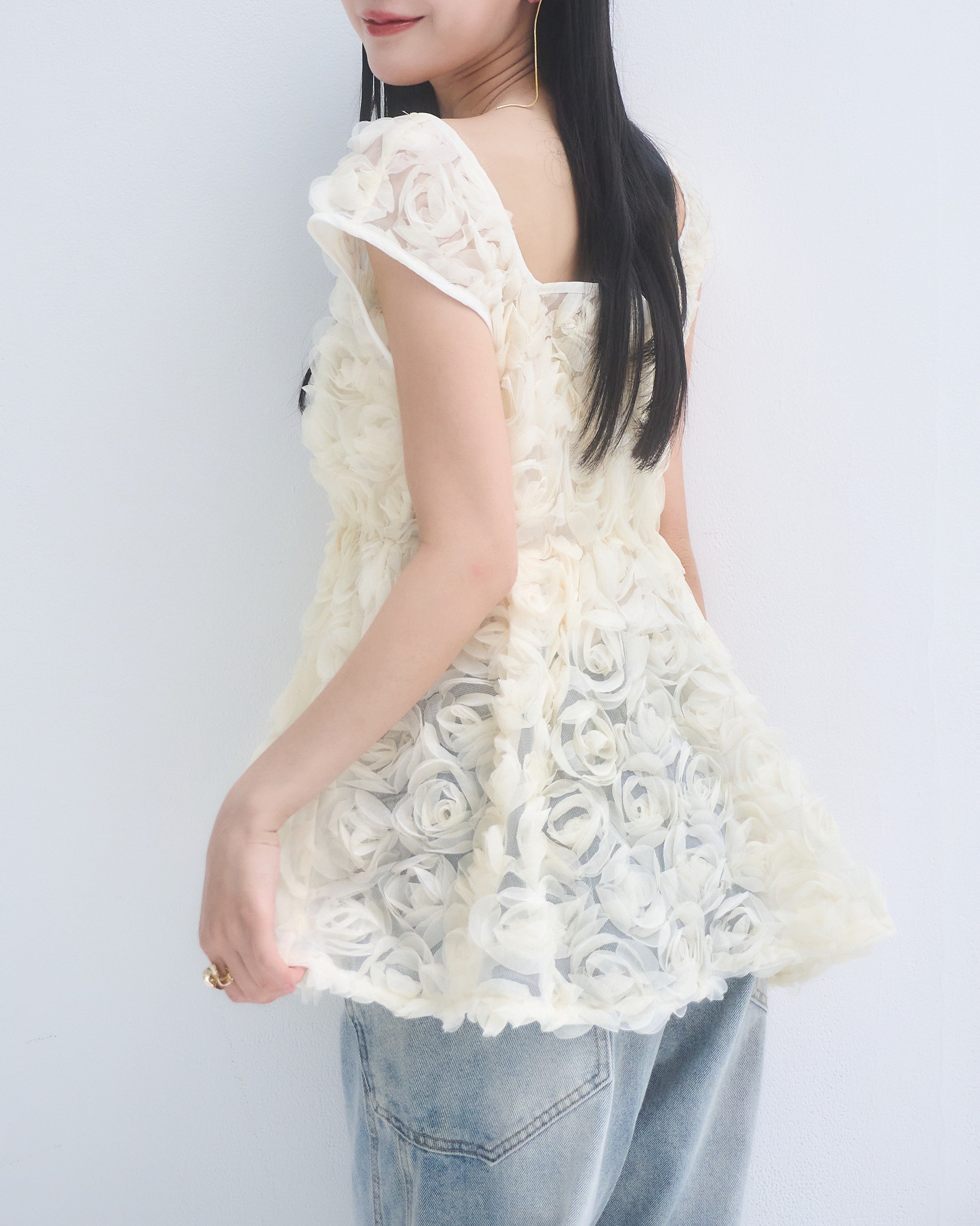 2way rose tulle blouse