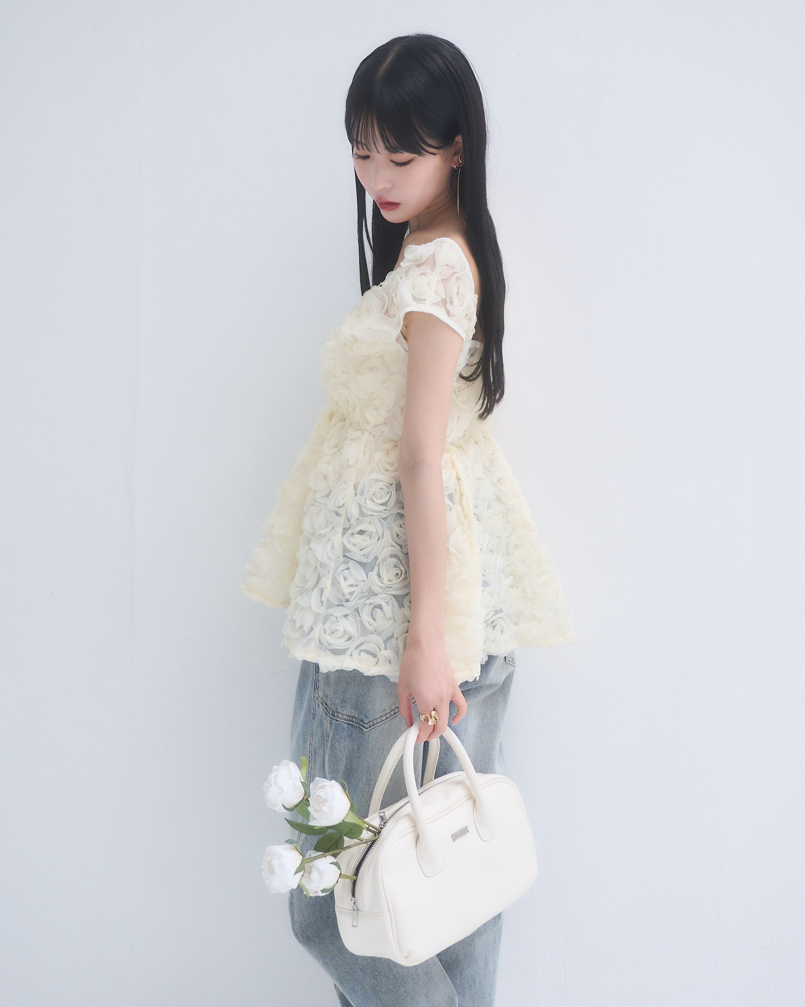 2way rose tulle blouse