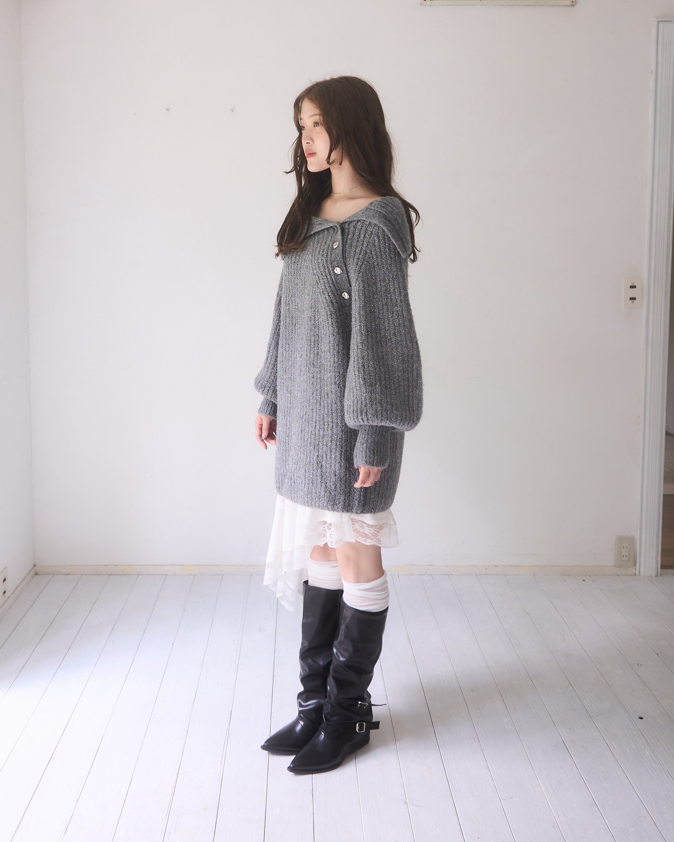 按钮详细信息闪光编织迷你连衣裙