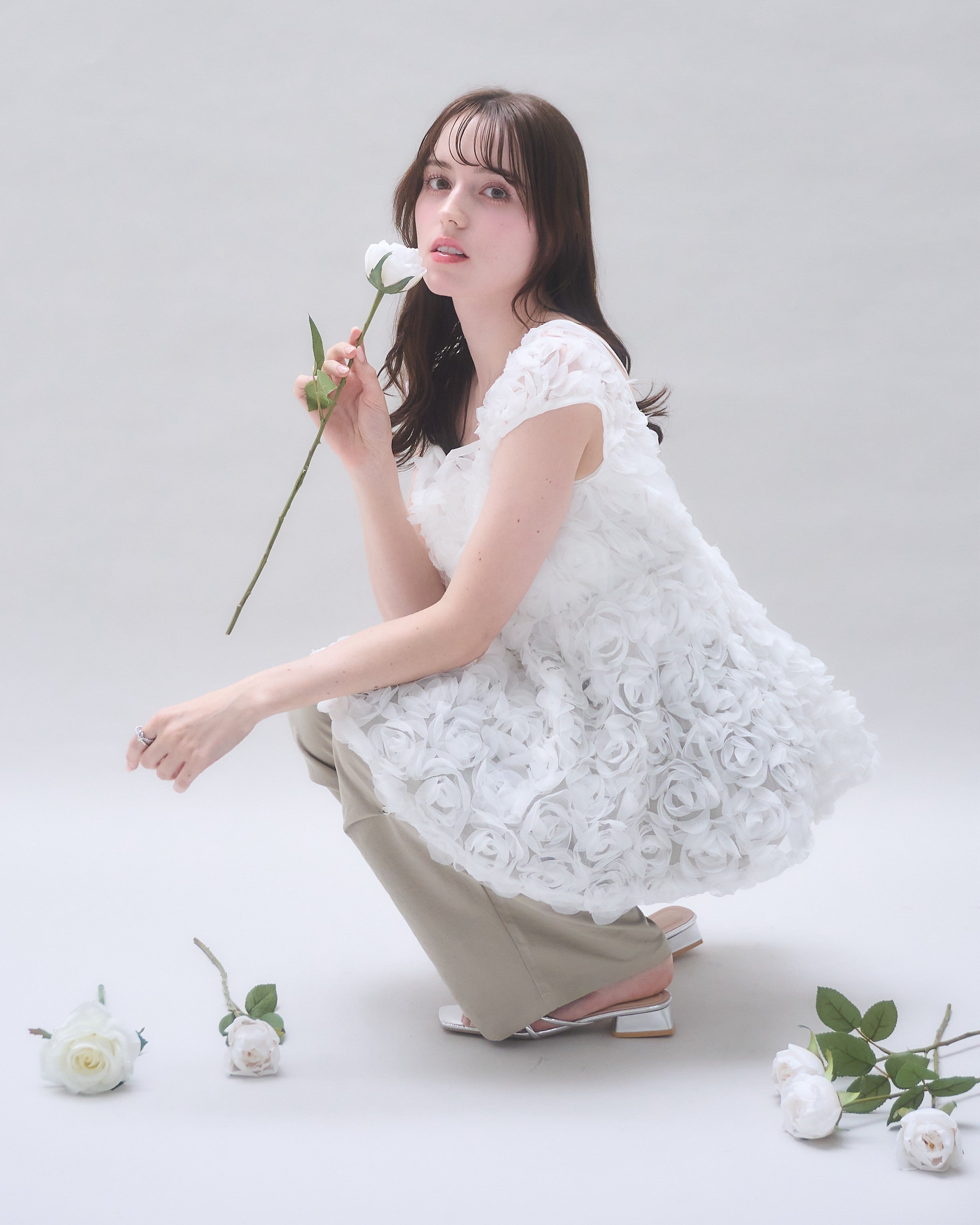 2way rose tulle blouse