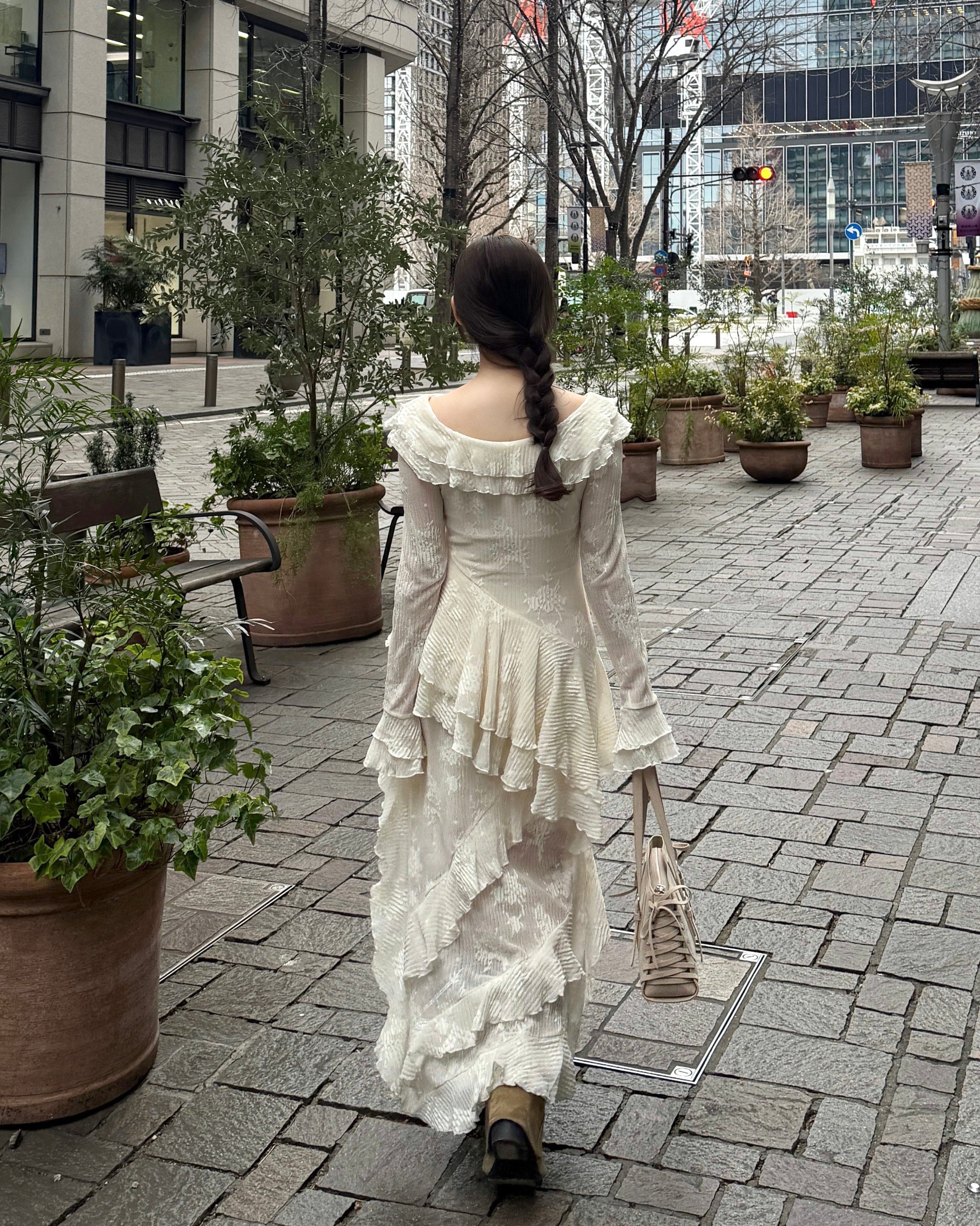 3wayアシンメトリーフリルレースワンピース