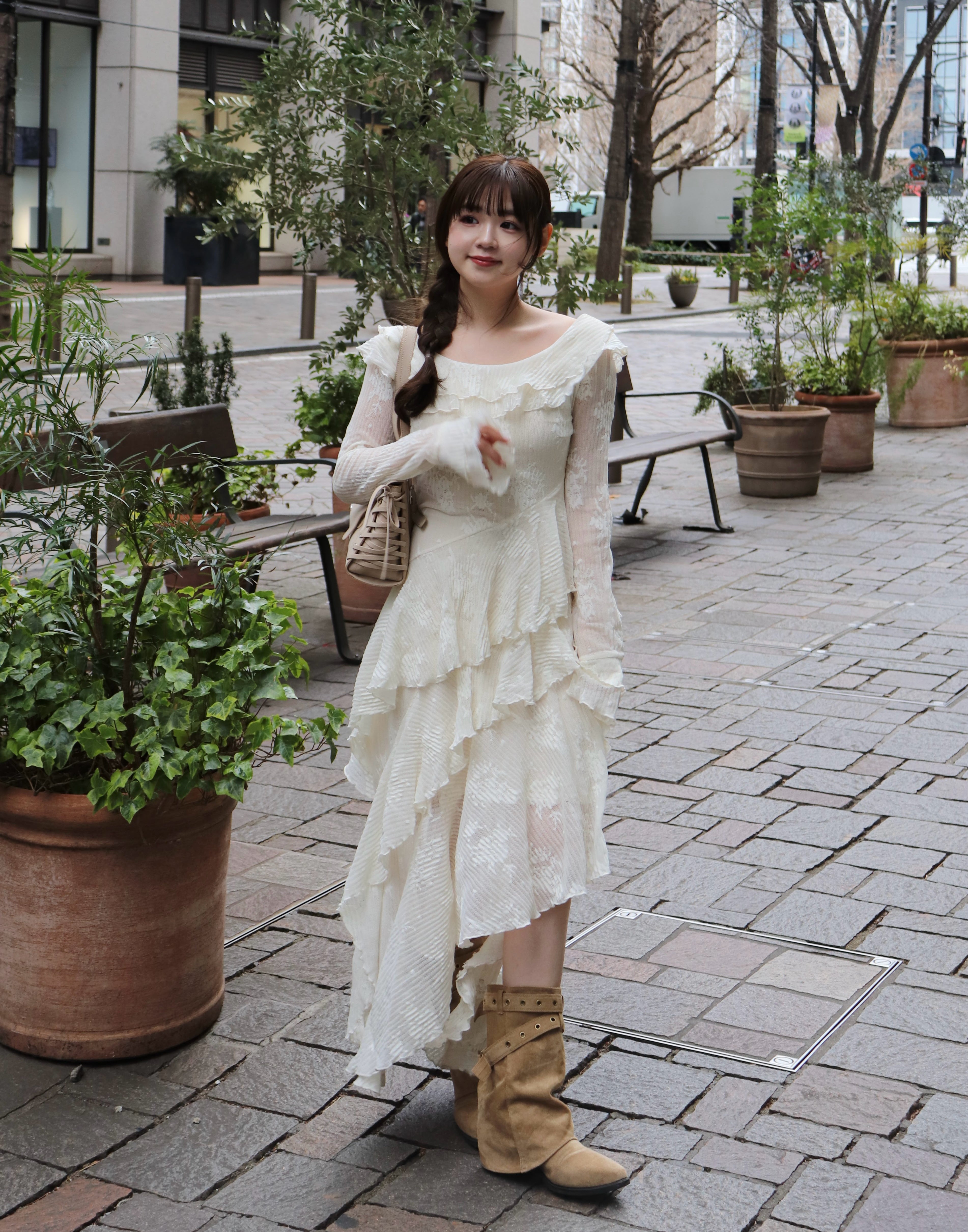 3wayアシンメトリーフリルレースワンピース