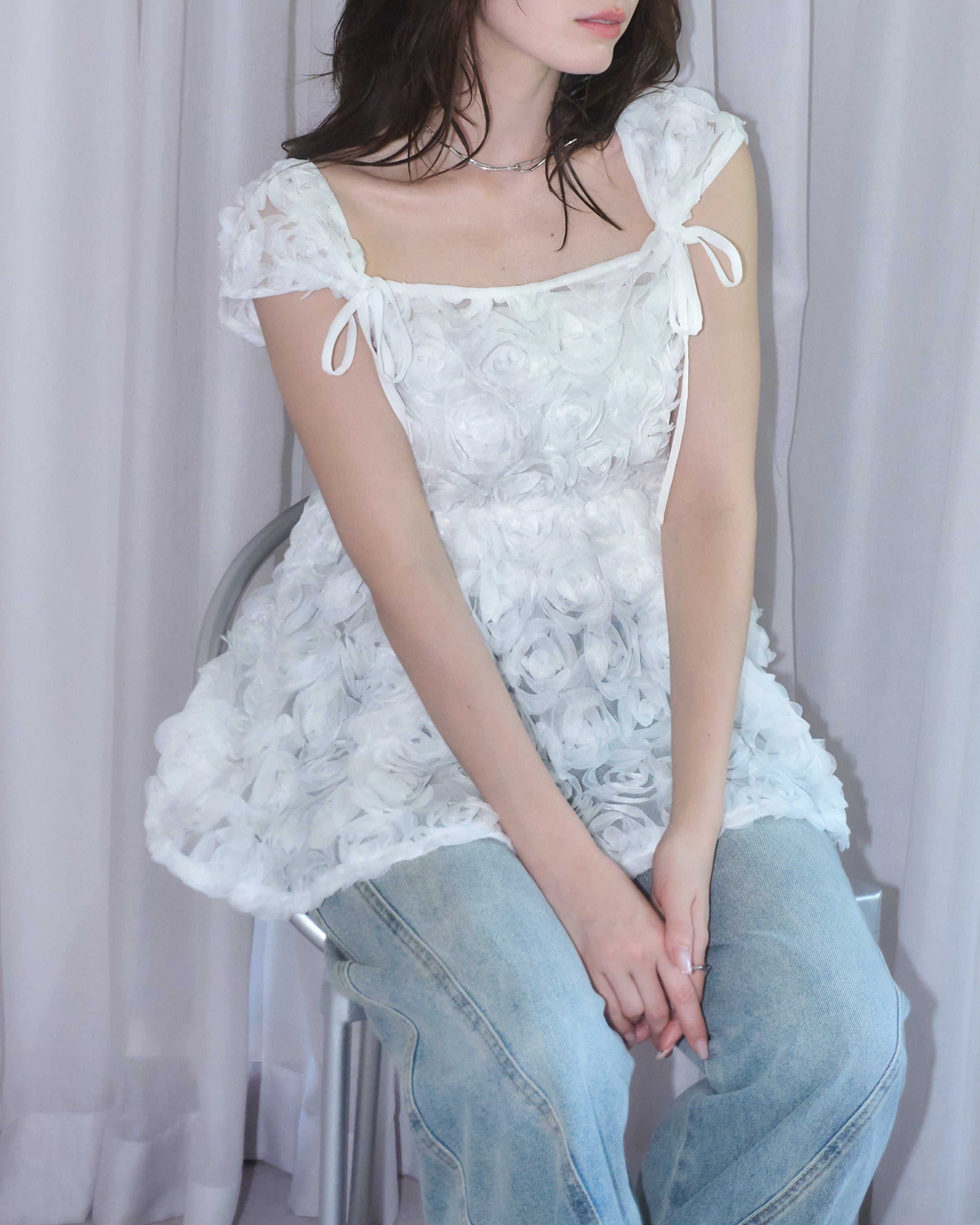 2way rose tulle blouse