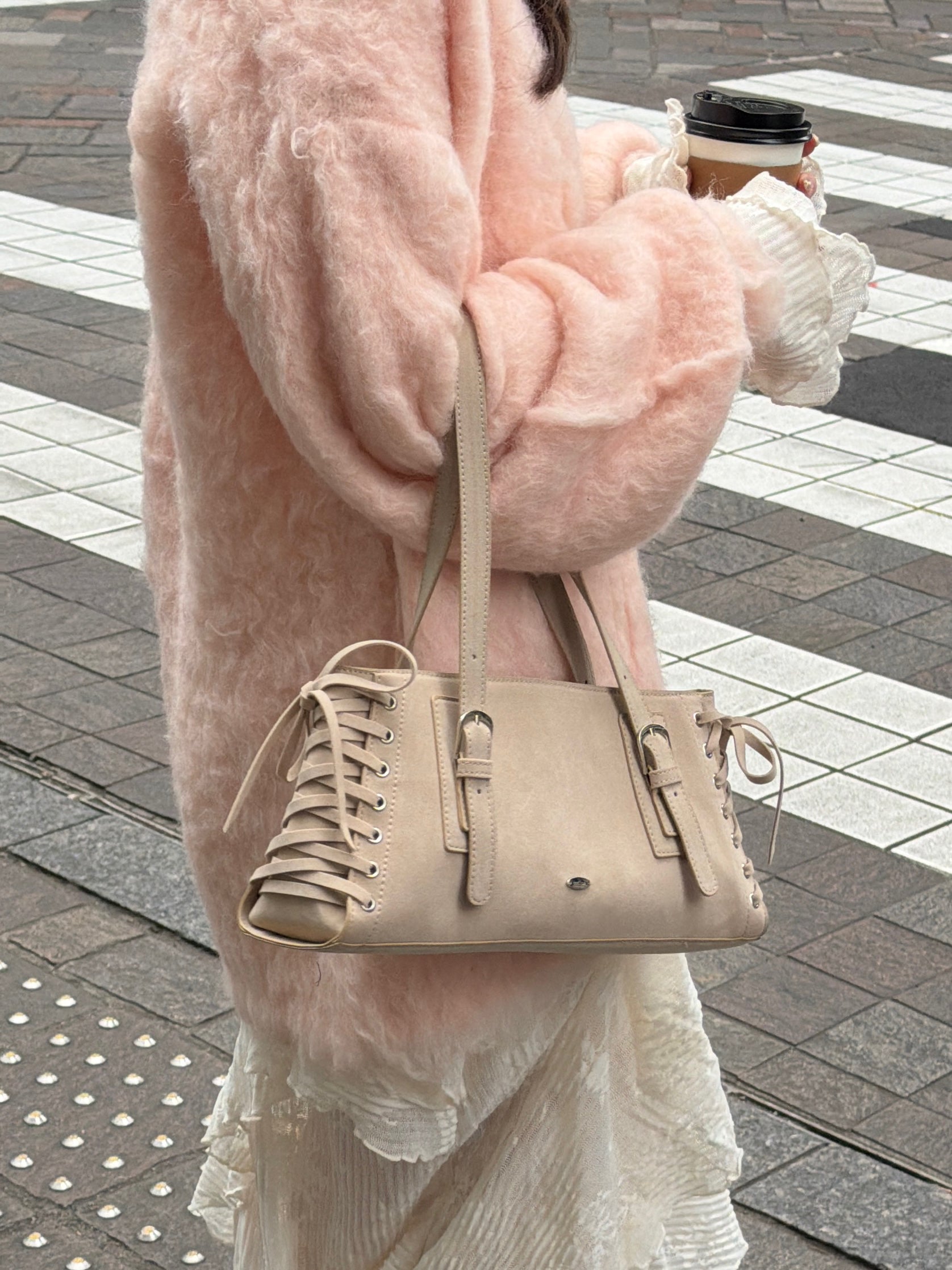 レースアップスウェードライクスクエアバッグ