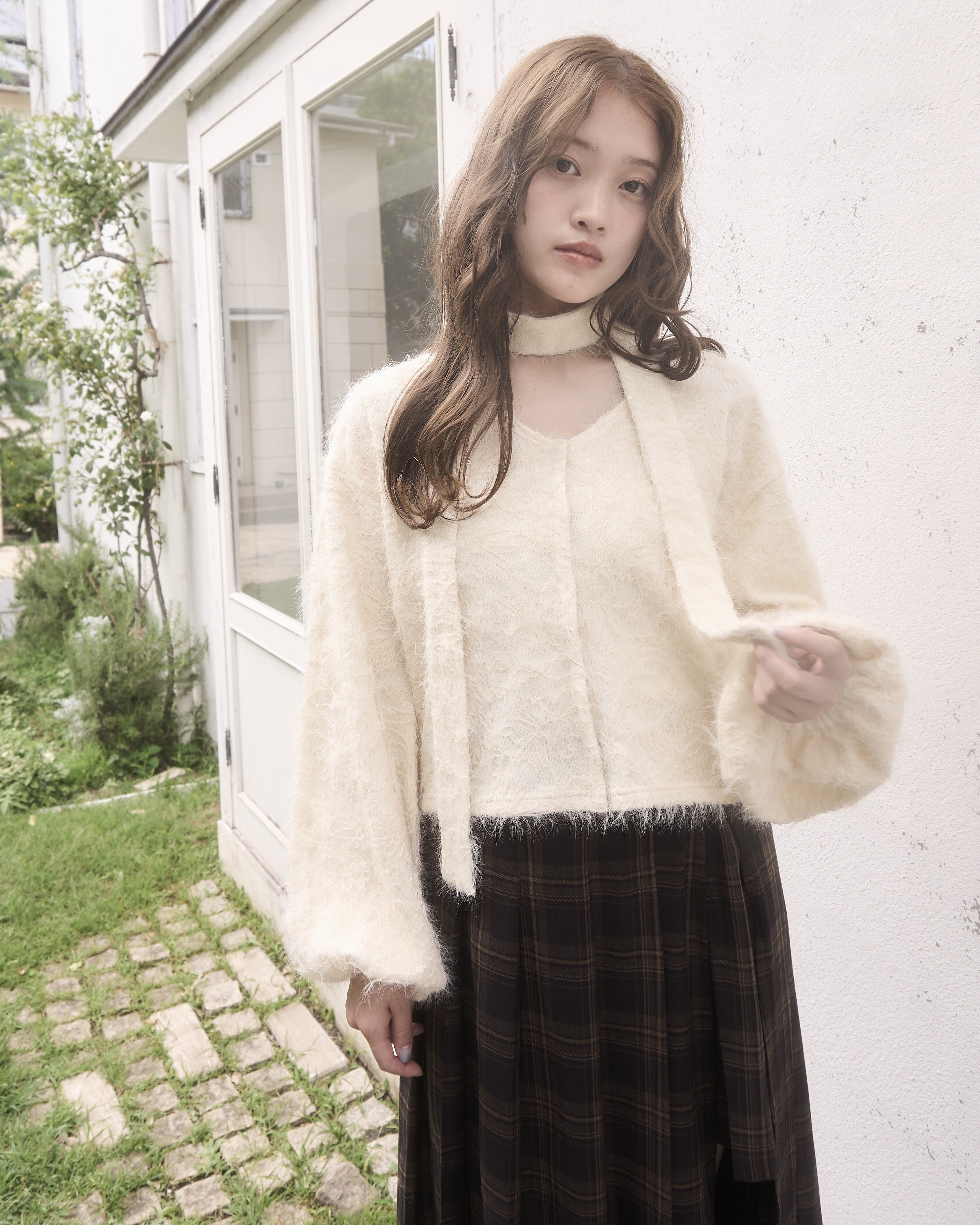 Choker Set 2way蕾丝针织开衫