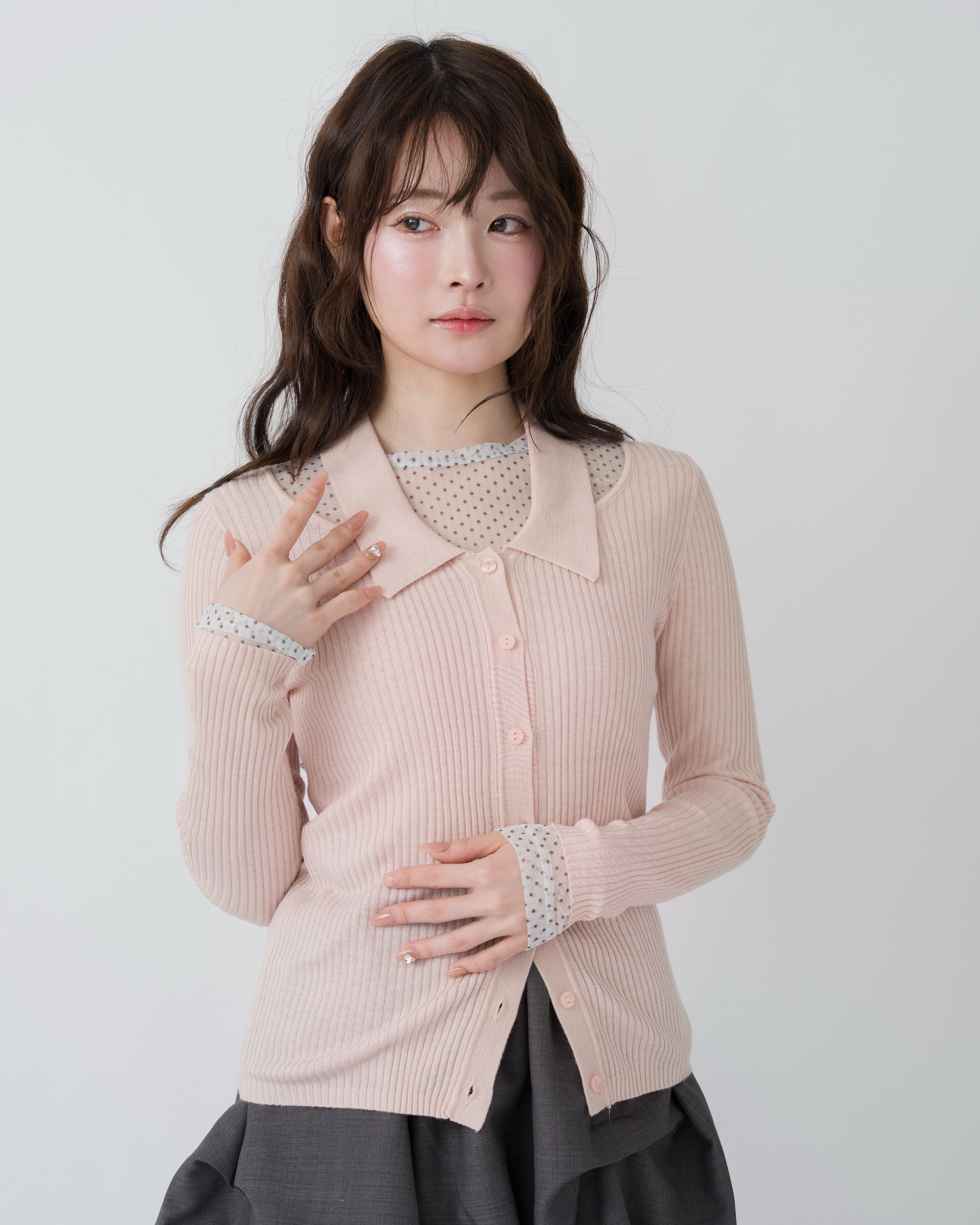 ネックオープンポロニット