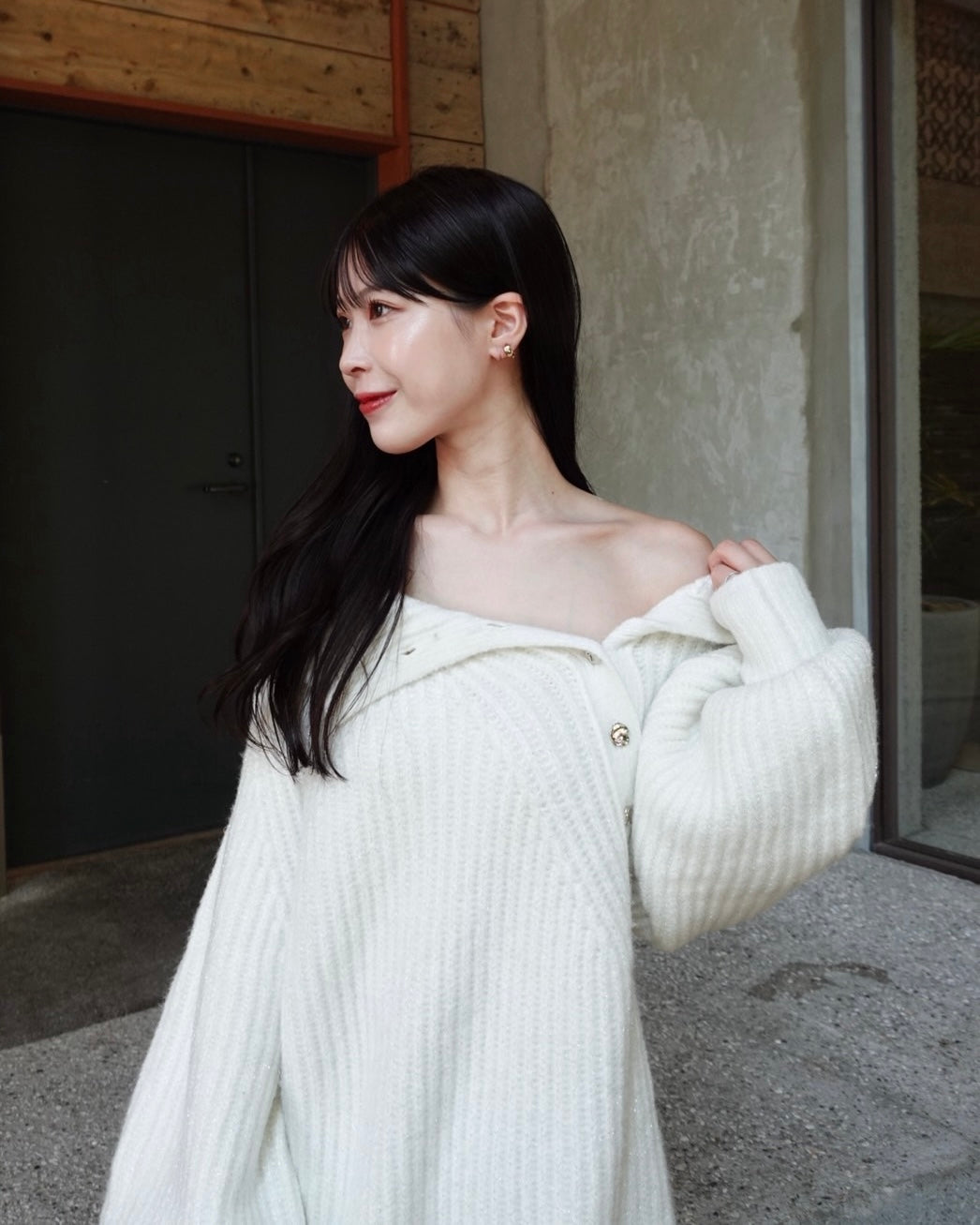 按钮详细信息闪光编织迷你连衣裙