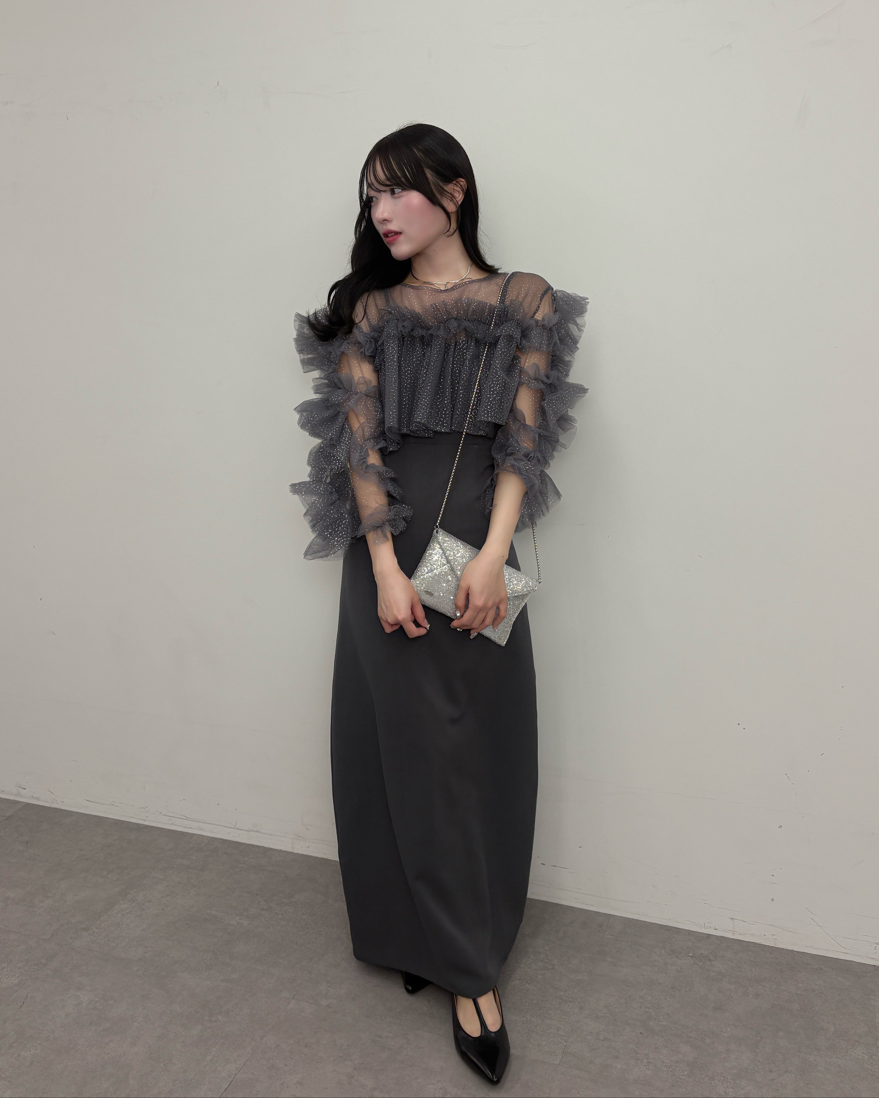 【予約】フリルラメチュールオケージョンワンピース