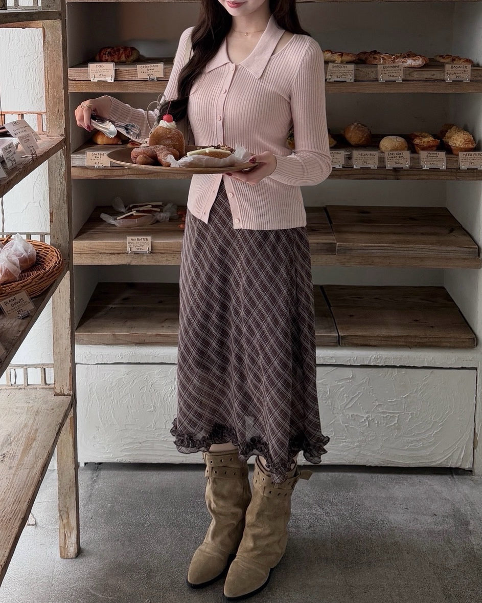 ネックオープンポロニット