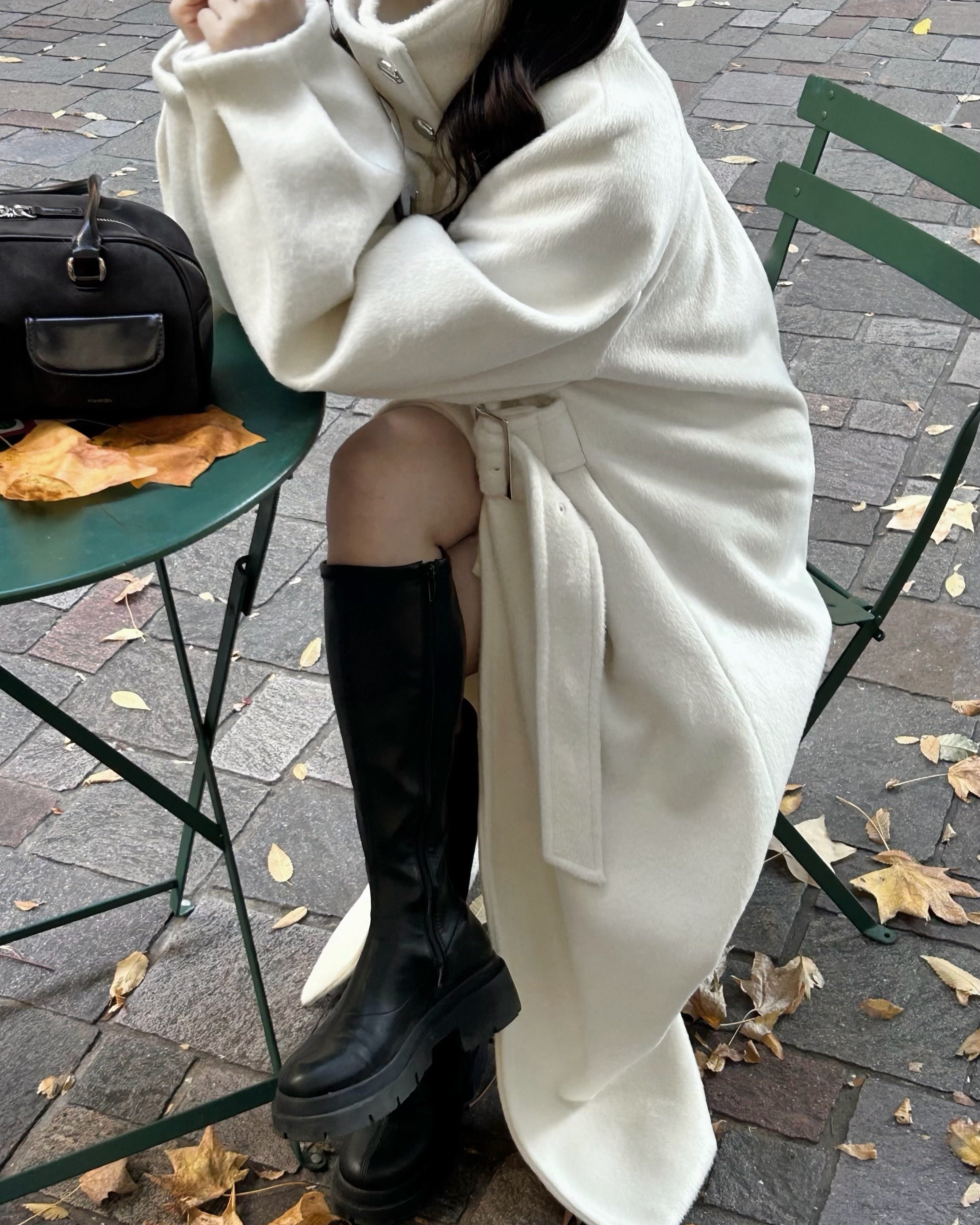 2Way支架领子侧皮带长外套