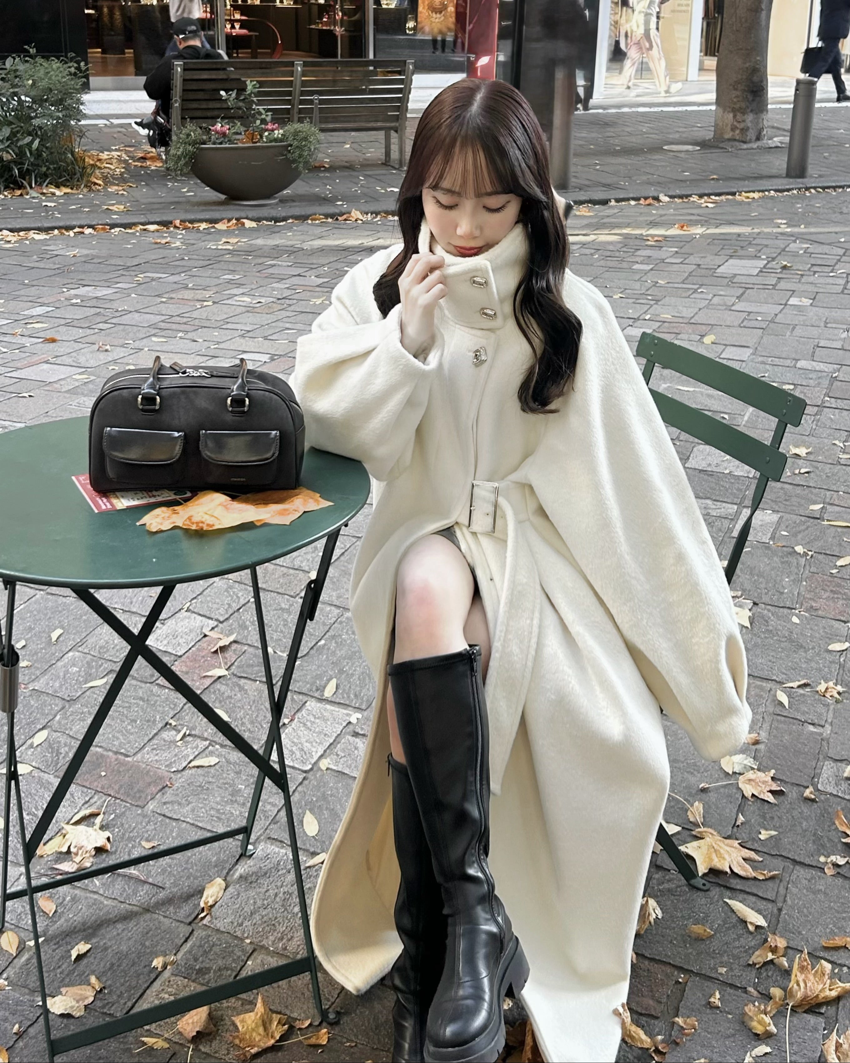 2wayスタンドカラーサイドベルトロングコート