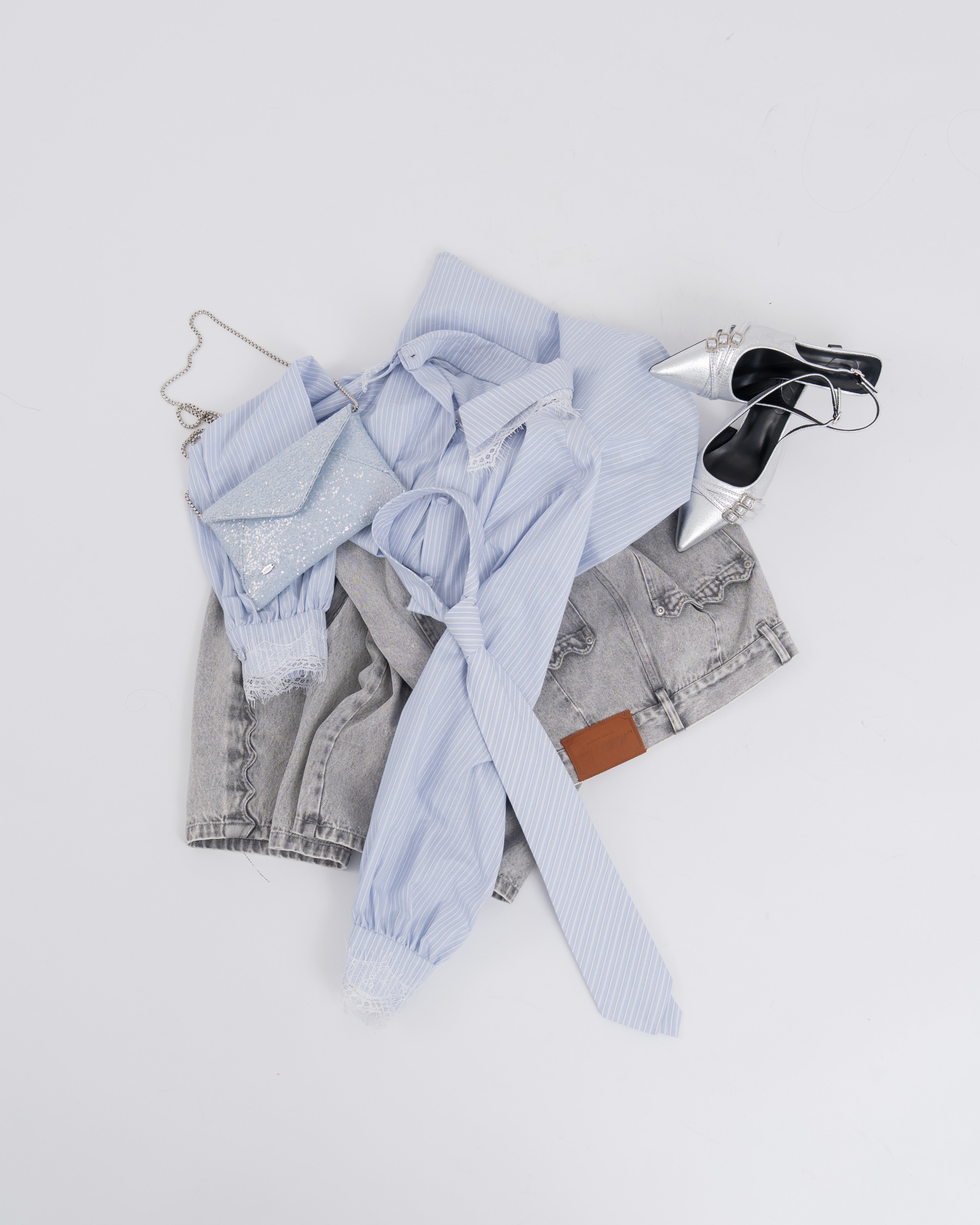 【予約】ネクタイセットレースドッキングシャツ